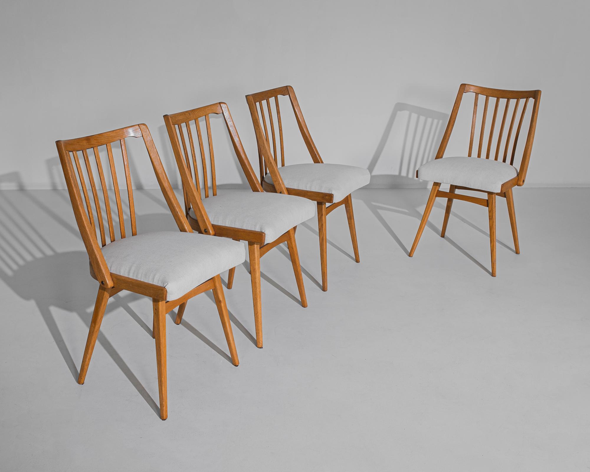 Mid-Century Modern 1960s Czechoslovakian Upholstered Wooden Chairs, Set of Four