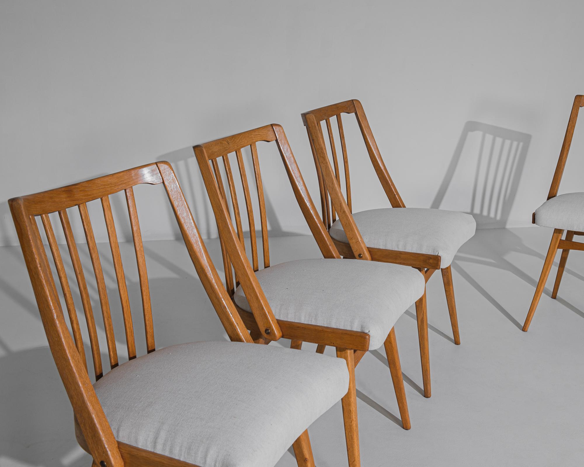 1960s Czechoslovakian Upholstered Wooden Chairs, Set of Four In Good Condition In High Point, NC
