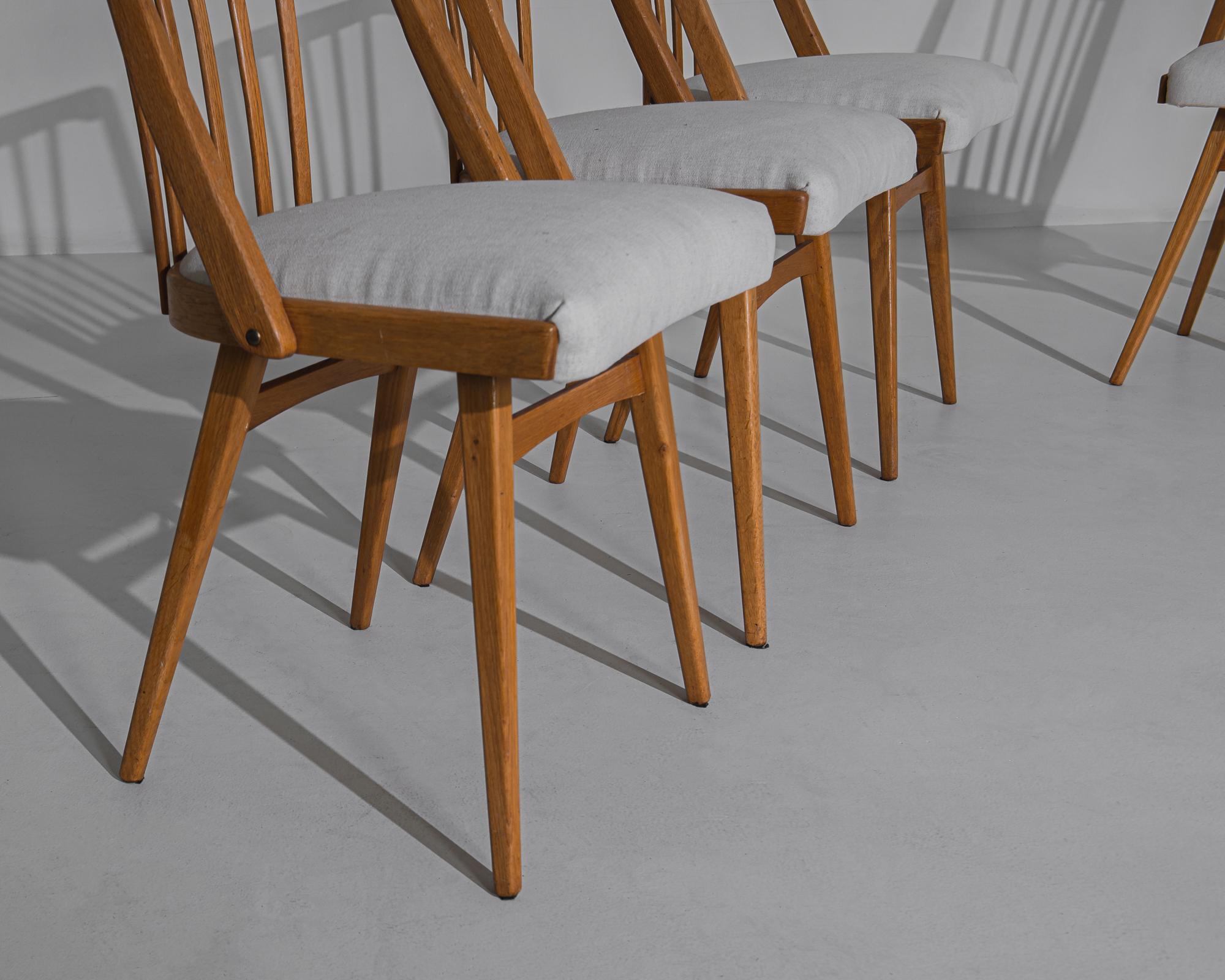 Mid-20th Century 1960s Czechoslovakian Upholstered Wooden Chairs, Set of Four