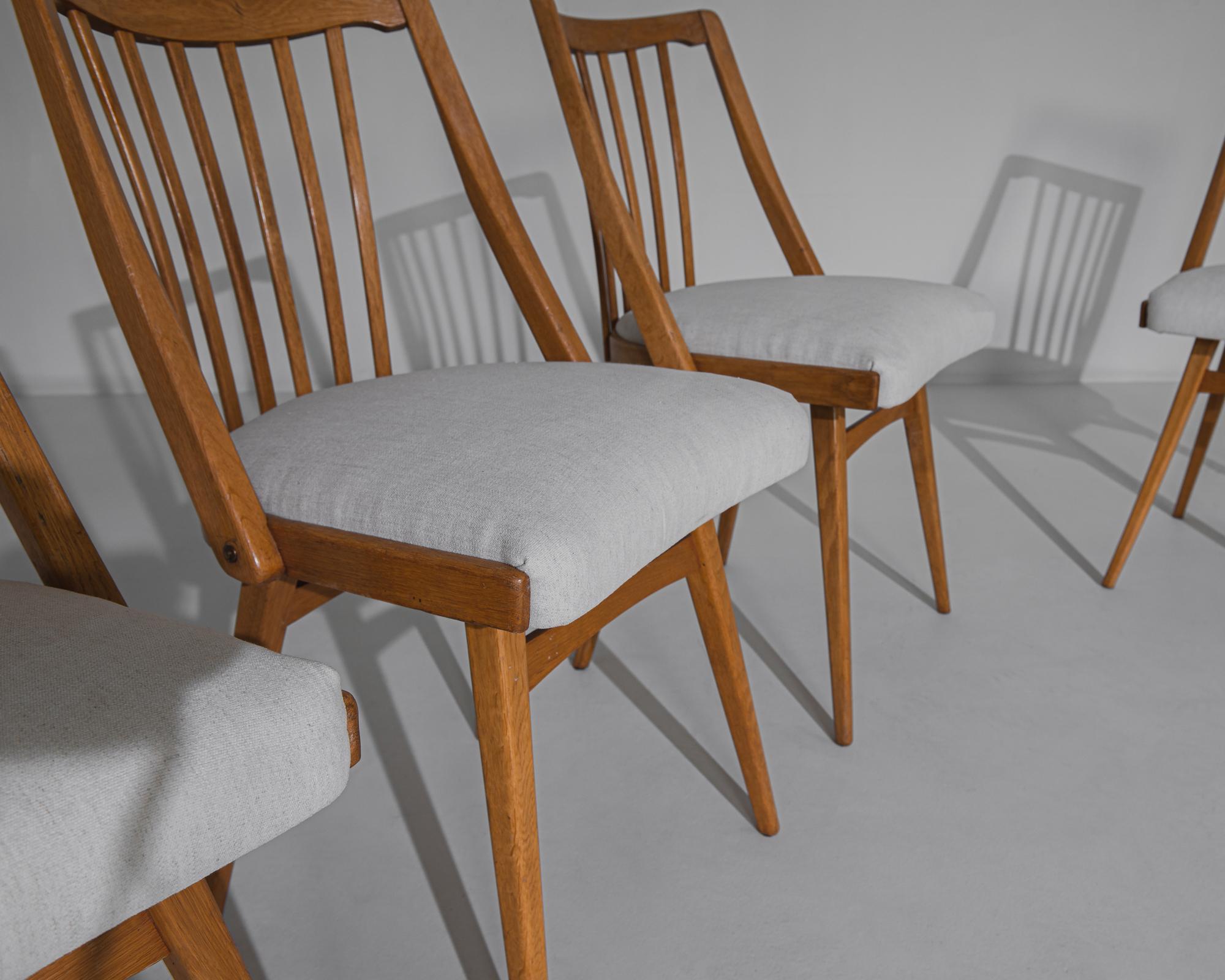 Fabric 1960s Czechoslovakian Upholstered Wooden Chairs, Set of Four