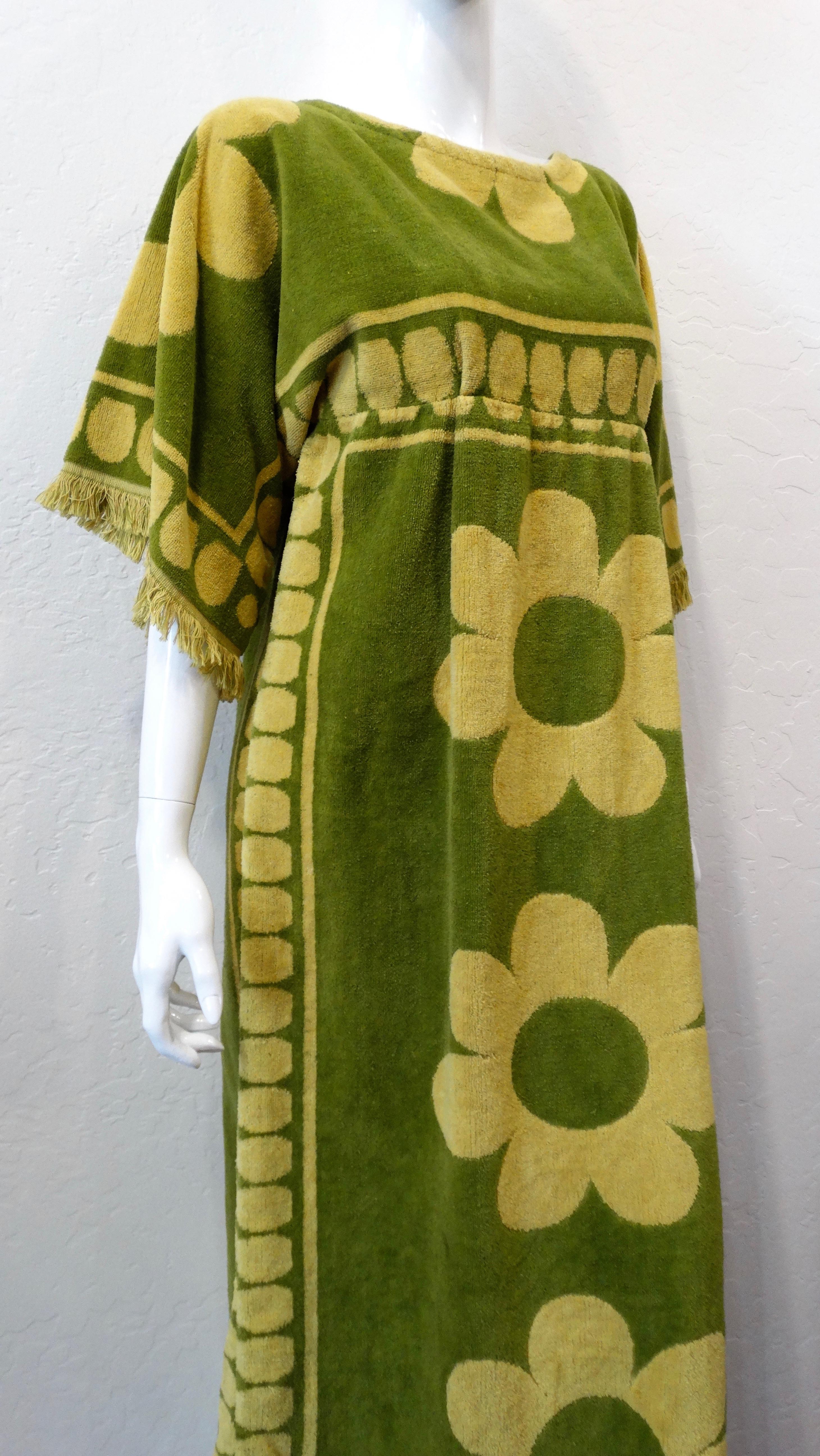 Brown 1960s Daisy Towel Maxi Dress