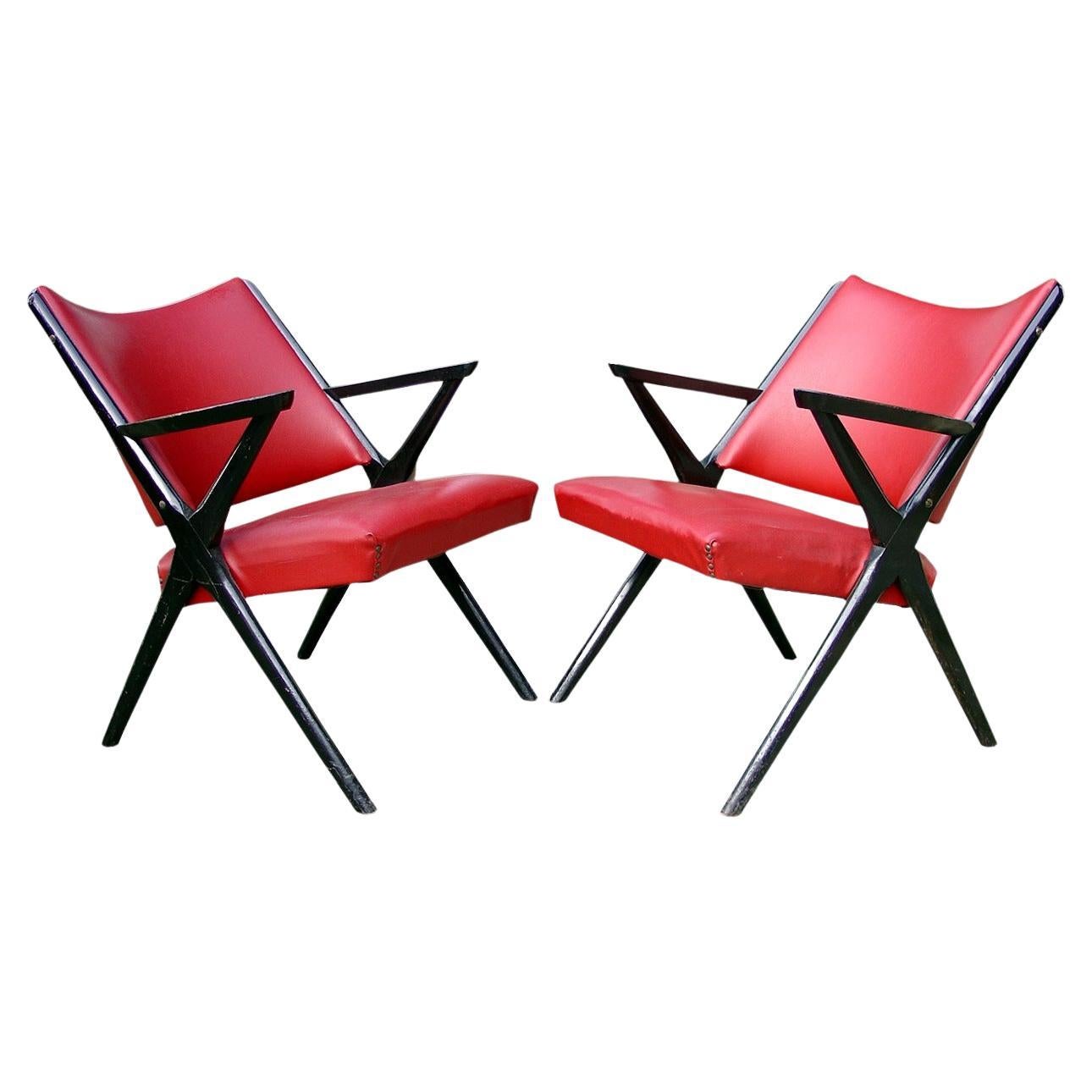 1960s Dal Vera Design Amnesne Italie - Ensemble de 2 chaises à accoudoirs en vente