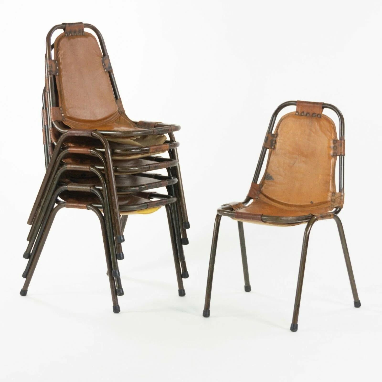 Listed for sale is a set of stacking chairs, believed to be produced by the Italian manufacturer Dal Vera. Charlotte Perriand had selected the chairs for use in the Les Arcs ski resort in France. This gorgeous set of six chairs came from a notable
