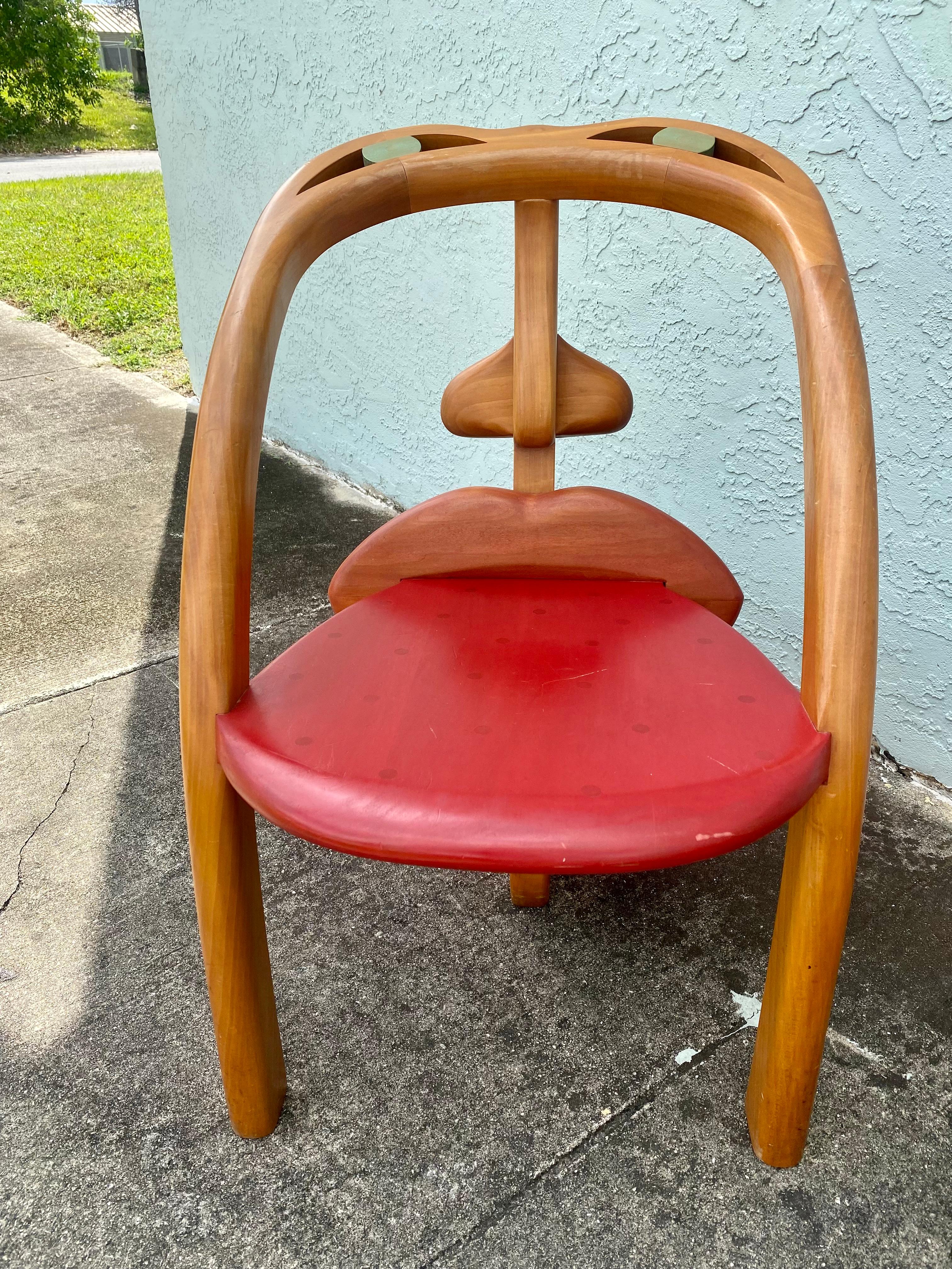 1960s Dali Style Artistic Sculptural Wood Figural Faces Folk Art Chair, Set of 2 For Sale 8