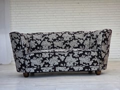 1960s, Danish 2-seater "Banan" sofa, black-white fabric, beech wood.