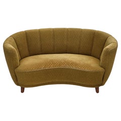 1960s, Danish 2-seater "Banan" sofa, green furniture wool, ash wood.