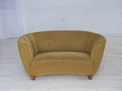 1960s, Danish 2-seater "Banana" sofa, furniture velour, beech wood.