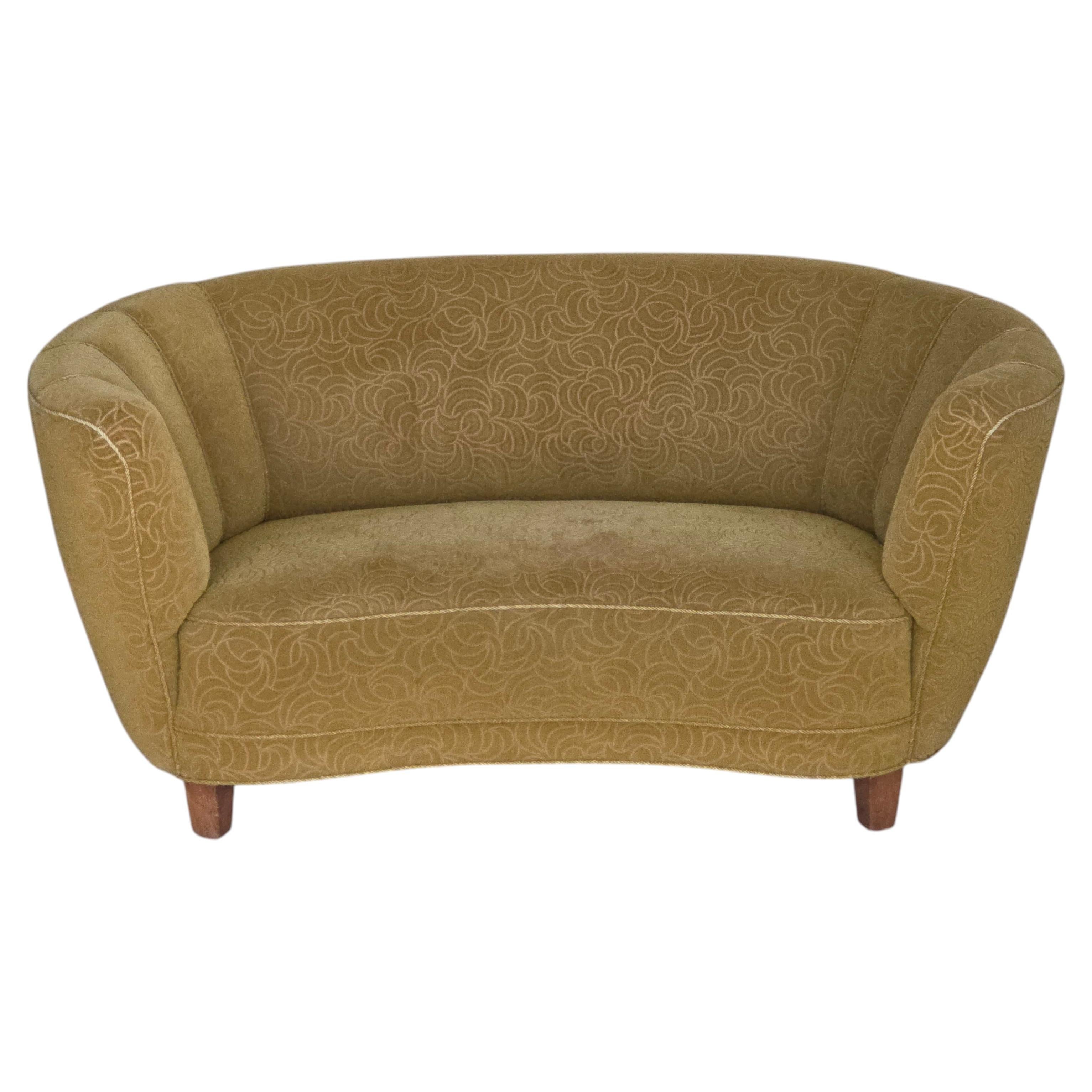1960s, Danish 2-seater "Banana" sofa, furniture velour, beech wood.