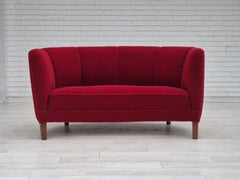 1960s, Danish 2-seater curved sofa, original red furniture fabric.