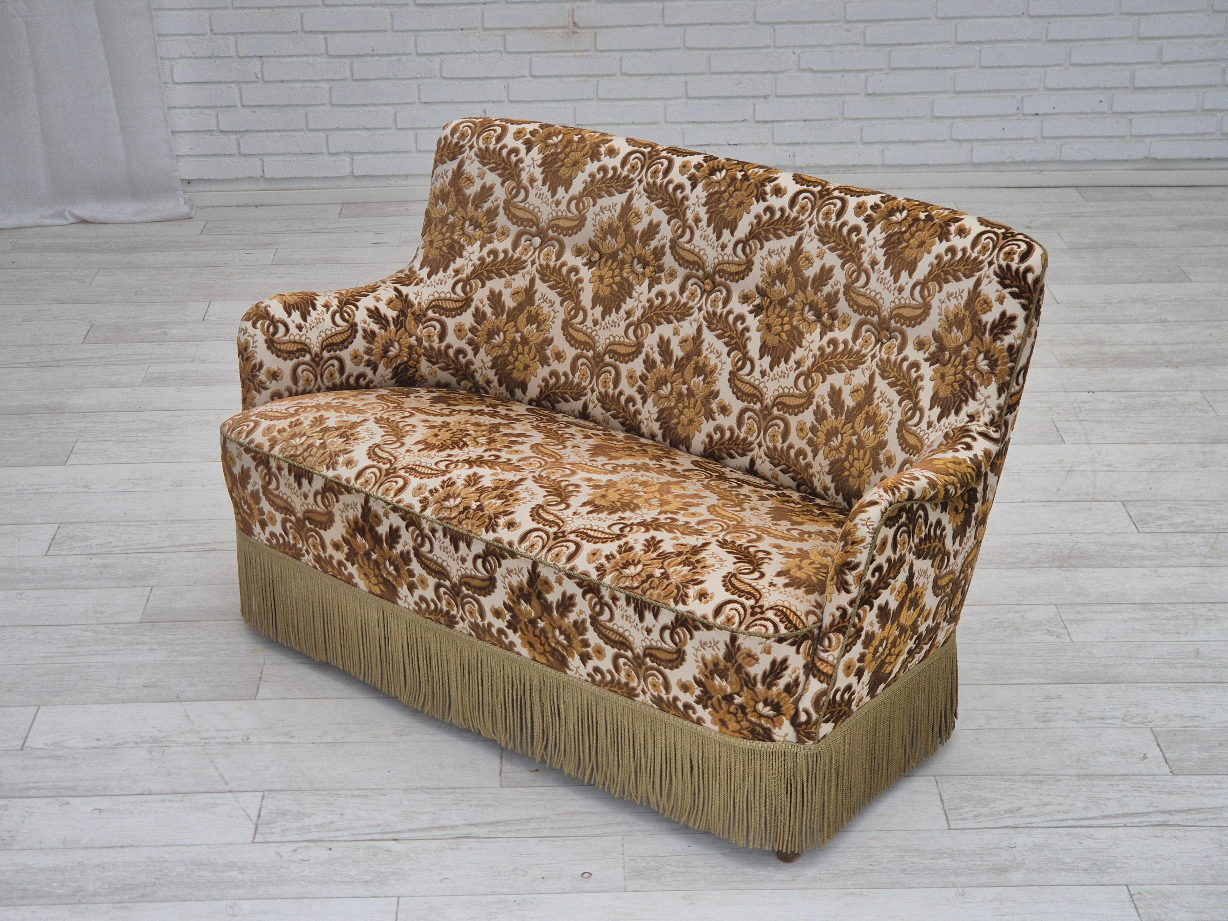 1960s, Danish 2-seater sofa, brown/beige furniture fabric, ash wood legs. For Sale 5