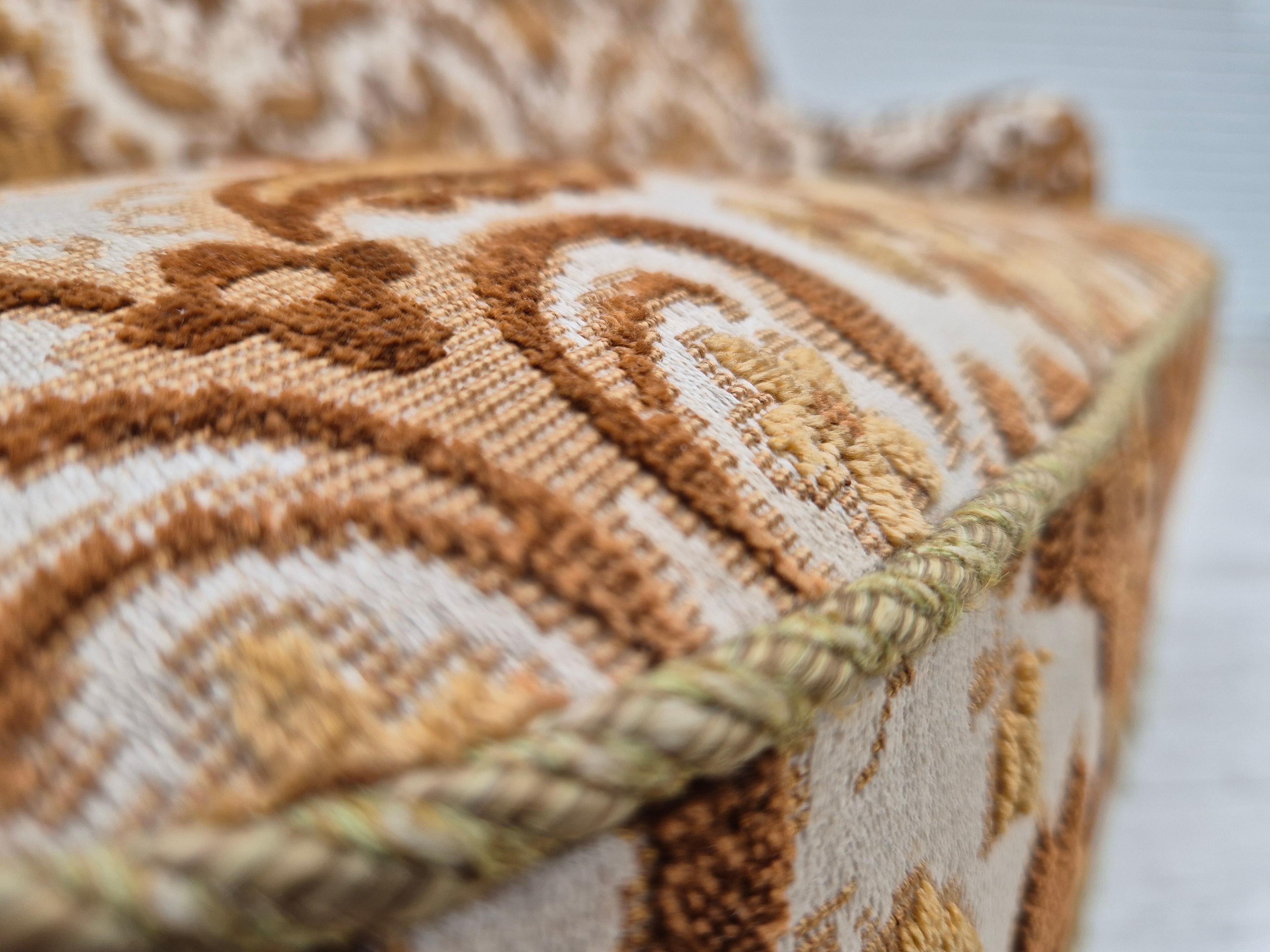 1960s, Danish 2-seater sofa, brown/beige furniture fabric, ash wood legs. For Sale 9