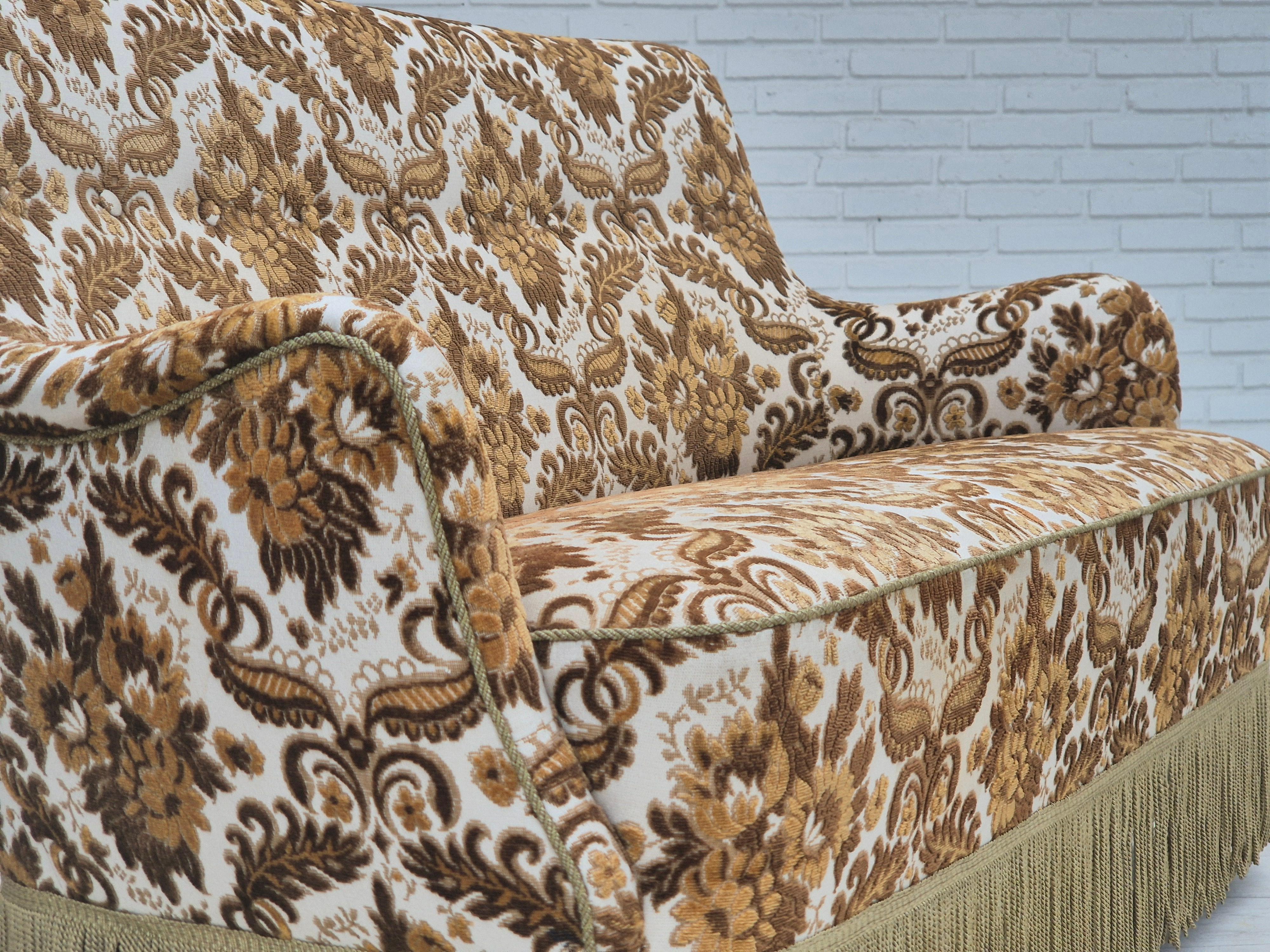 1960s, Danish 2-seater sofa, brown/beige furniture fabric, ash wood legs. For Sale 11