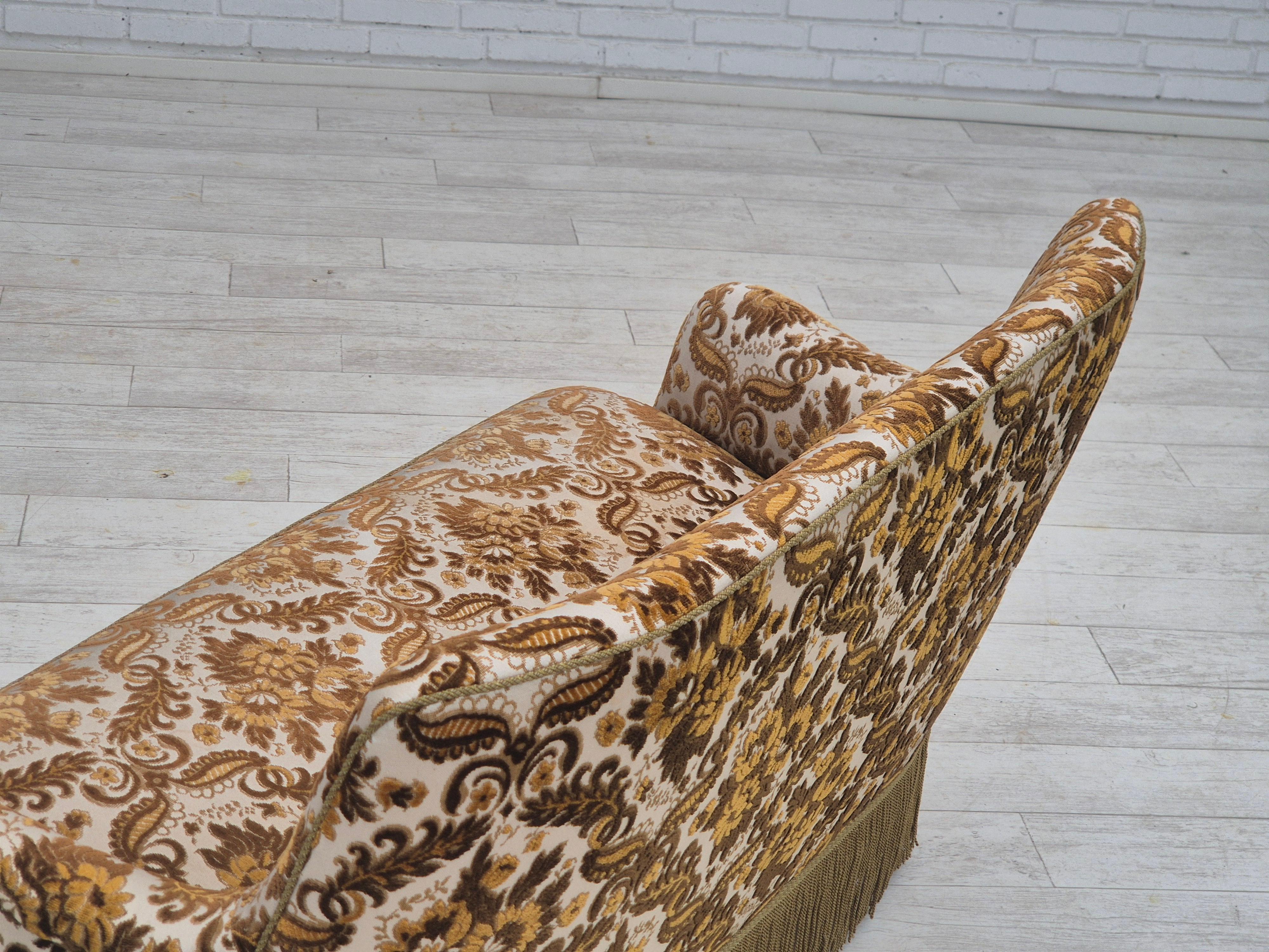 1960s, Danish 2-seater sofa, brown/beige furniture fabric, ash wood legs. For Sale 12