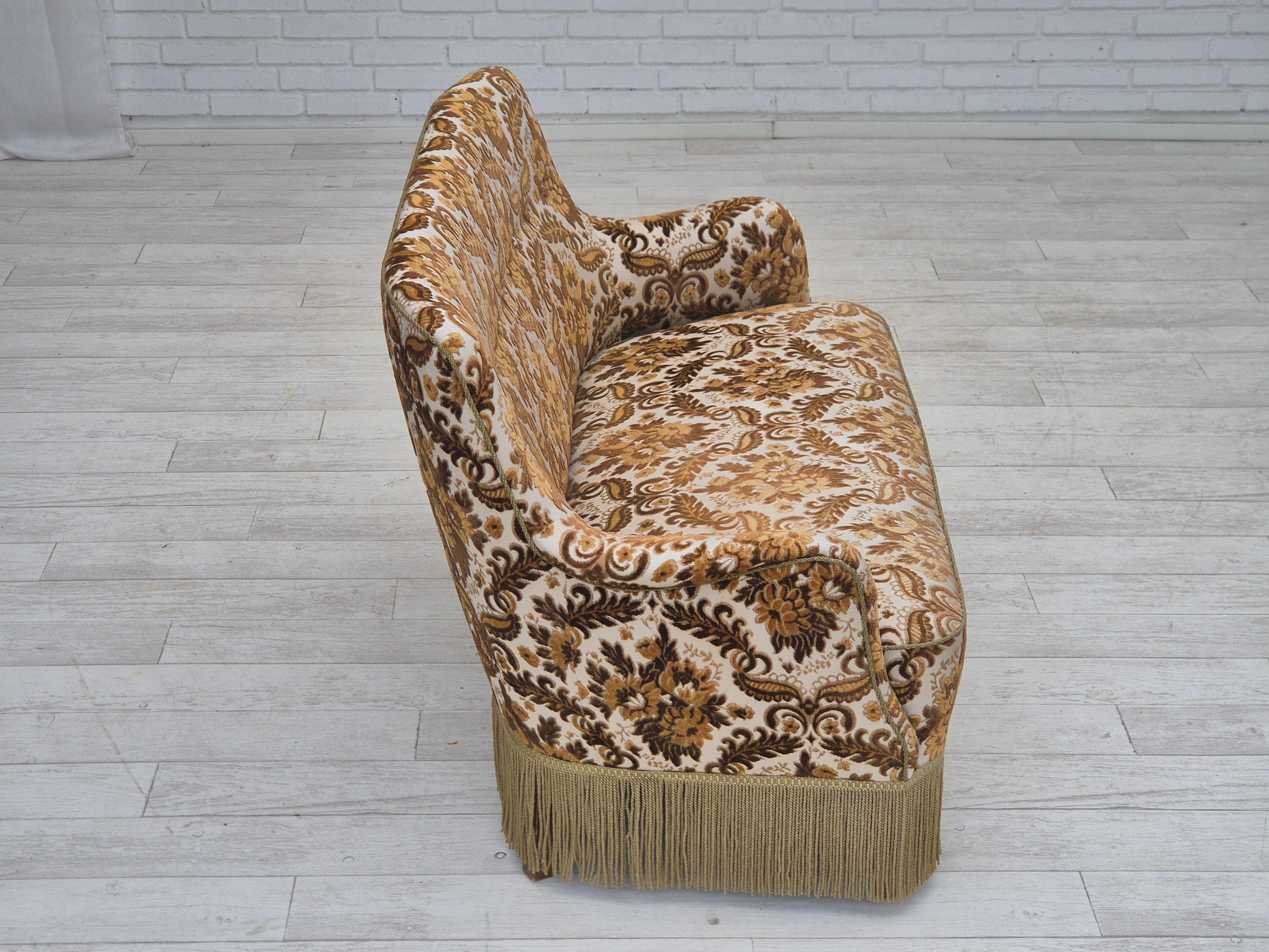 Mid-20th Century 1960s, Danish 2-seater sofa, brown/beige furniture fabric, ash wood legs. For Sale