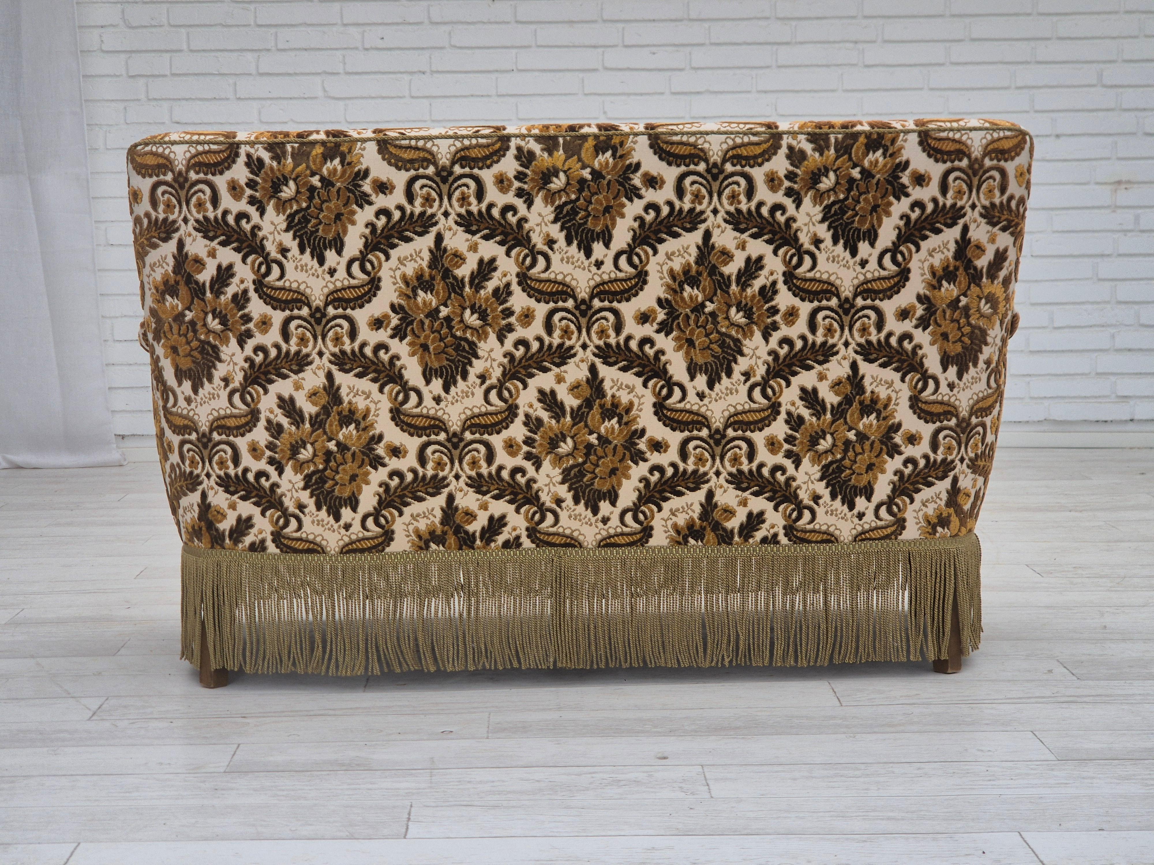 1960s, Danish 2-seater sofa, brown/beige furniture fabric, ash wood legs. For Sale 2