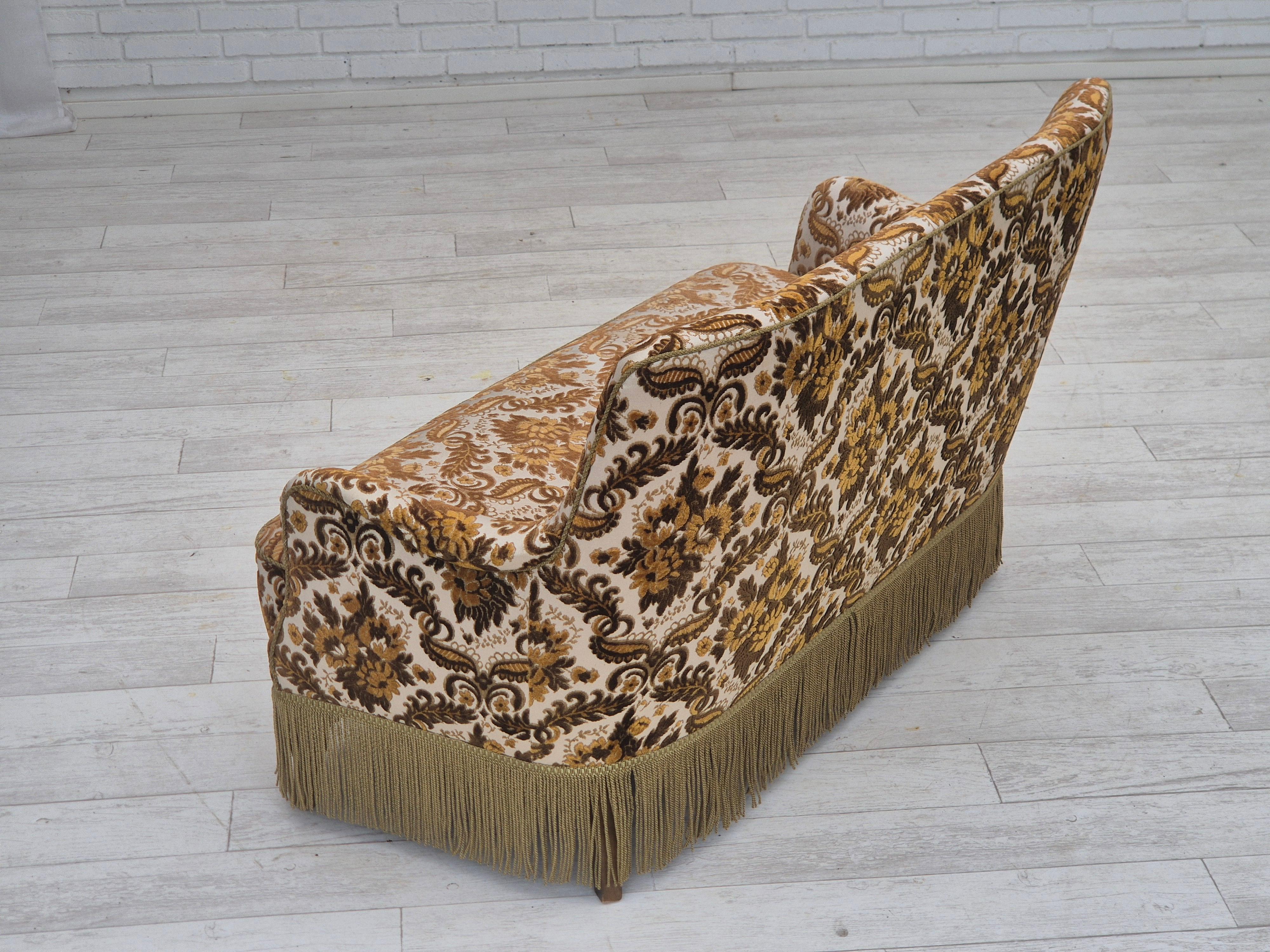 1960s, Danish 2-seater sofa, brown/beige furniture fabric, ash wood legs. For Sale 3