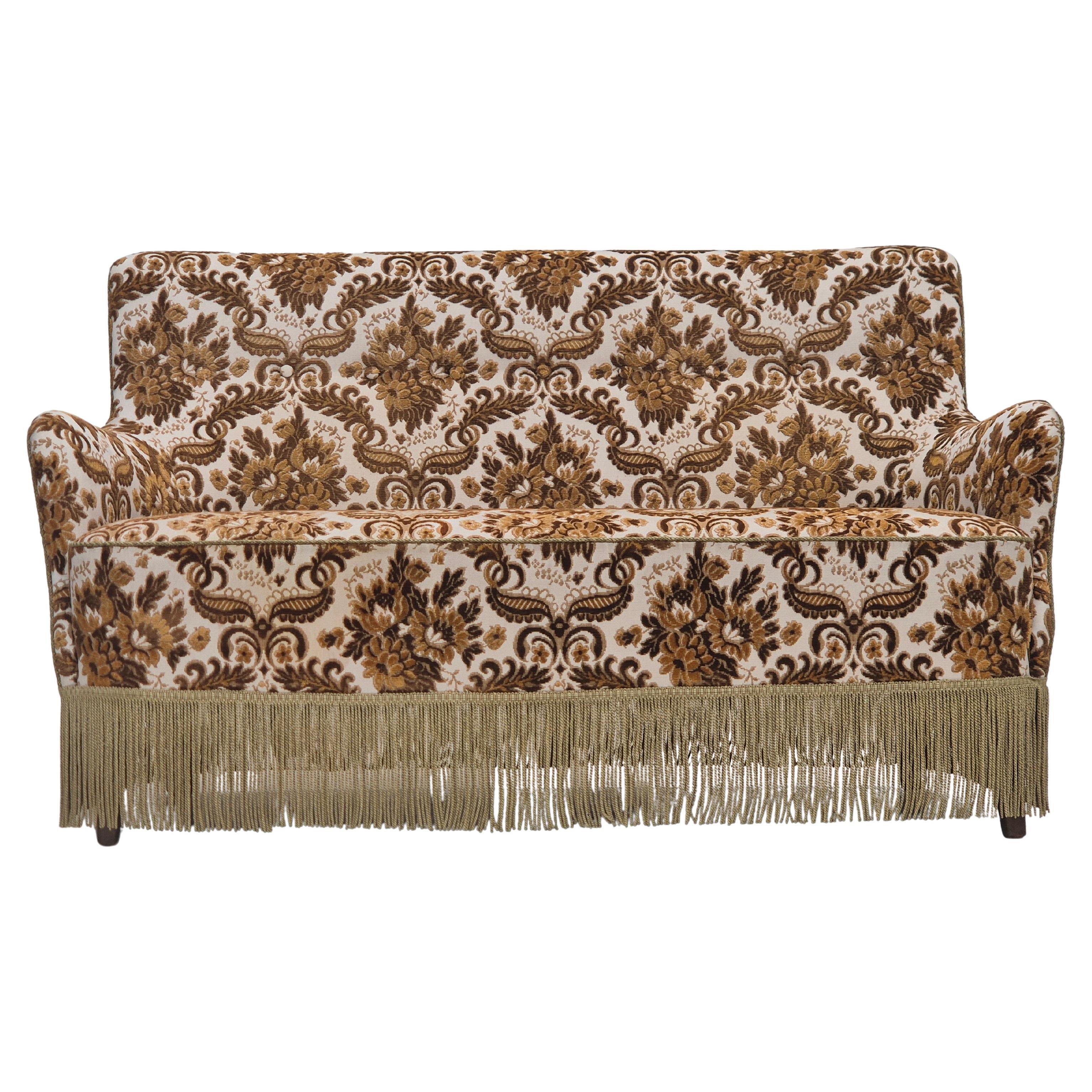 1960s, Danish 2-seater sofa, brown/beige furniture fabric, ash wood legs. For Sale