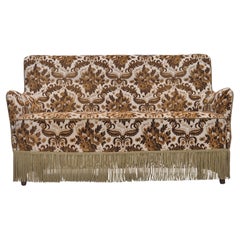 1960s, Danish 2-seater sofa, brown/beige furniture fabric, ash wood legs.