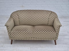 1960s, Danish 2 seater sofa, floral green furniture velour, beech wood.