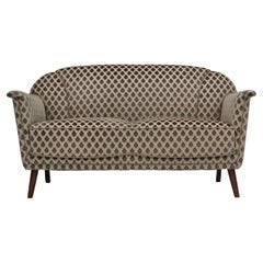 1960s, Danish 2 seater sofa, floral green furniture velour, beech wood.