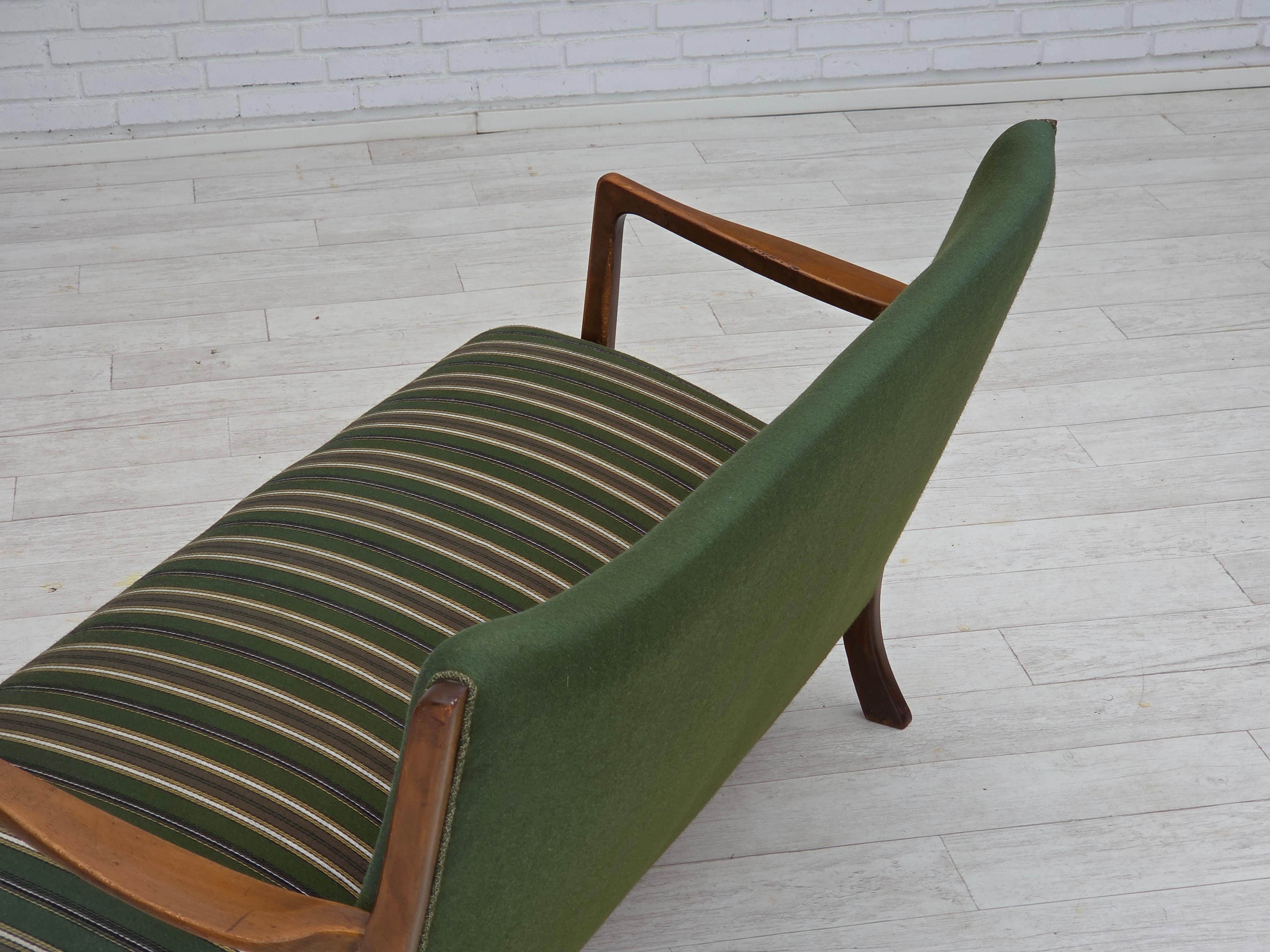 1960s, Danish 2-seater sofa, furniture wool, beech wood, original. For Sale 12