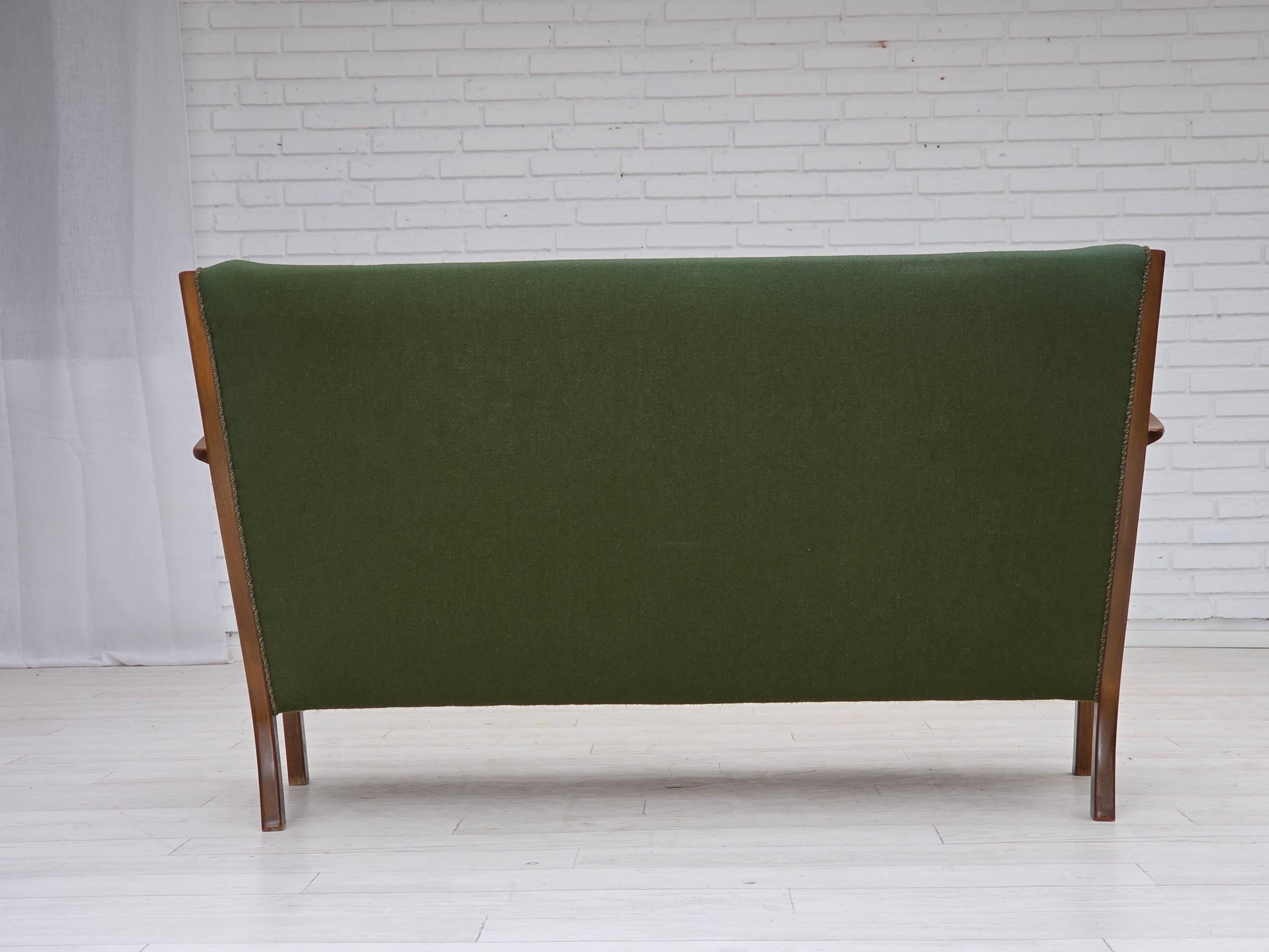 Mid-20th Century 1960s, Danish 2-seater sofa, furniture wool, beech wood, original. For Sale