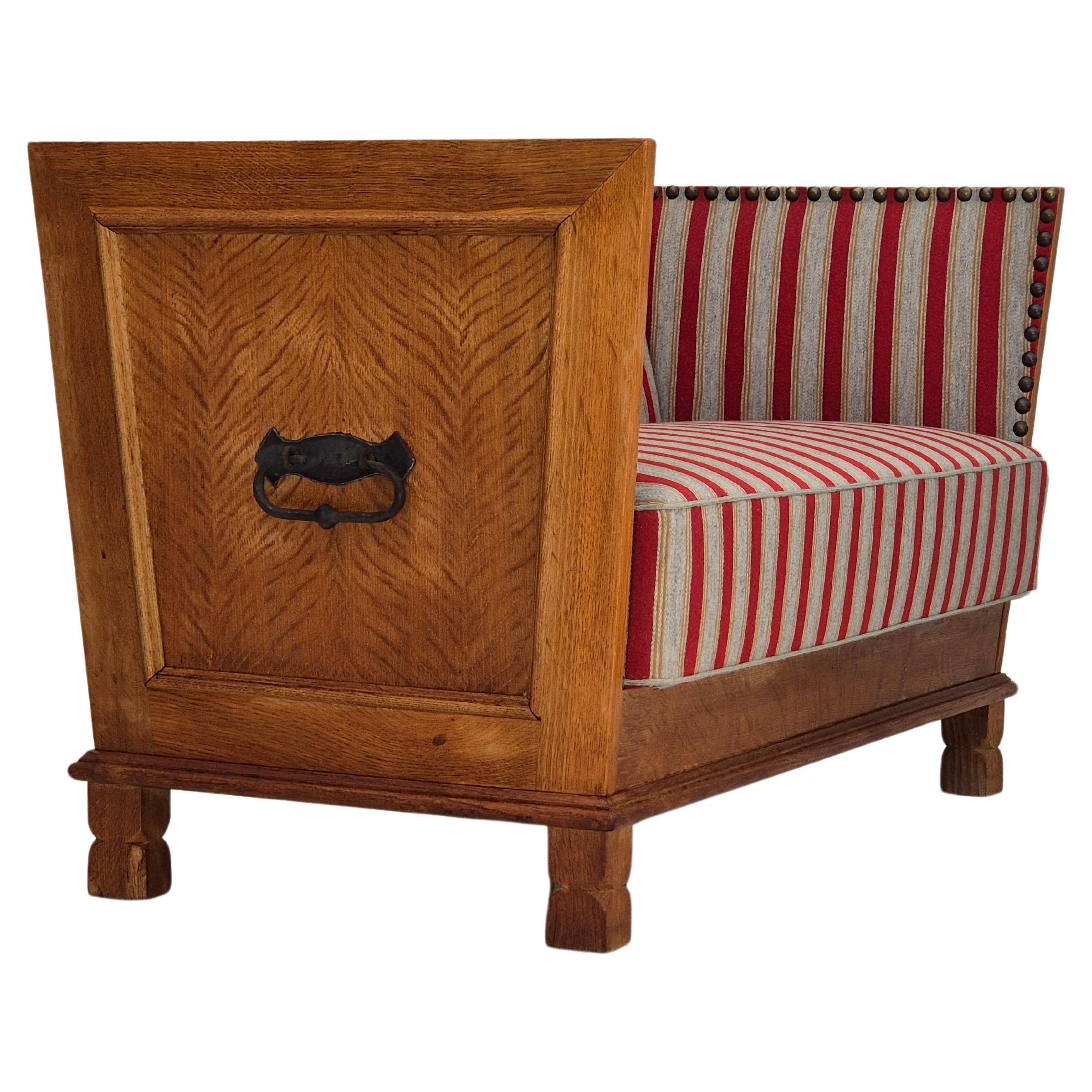 1960s, Danish 2 seater sofa, furniture wool, oak wood, orginal condition.