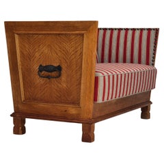 1960er Jahre, Dänisches 2-Sitzer-Sofa, Möbelwolle, Eichenholz, Orginalzustand.