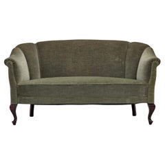 1960s, Danish 2-seater sofa, green furniture velour, beech wood.