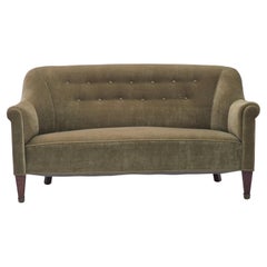 1960s, Danish 2-seater sofa, green furniture velour fabric.