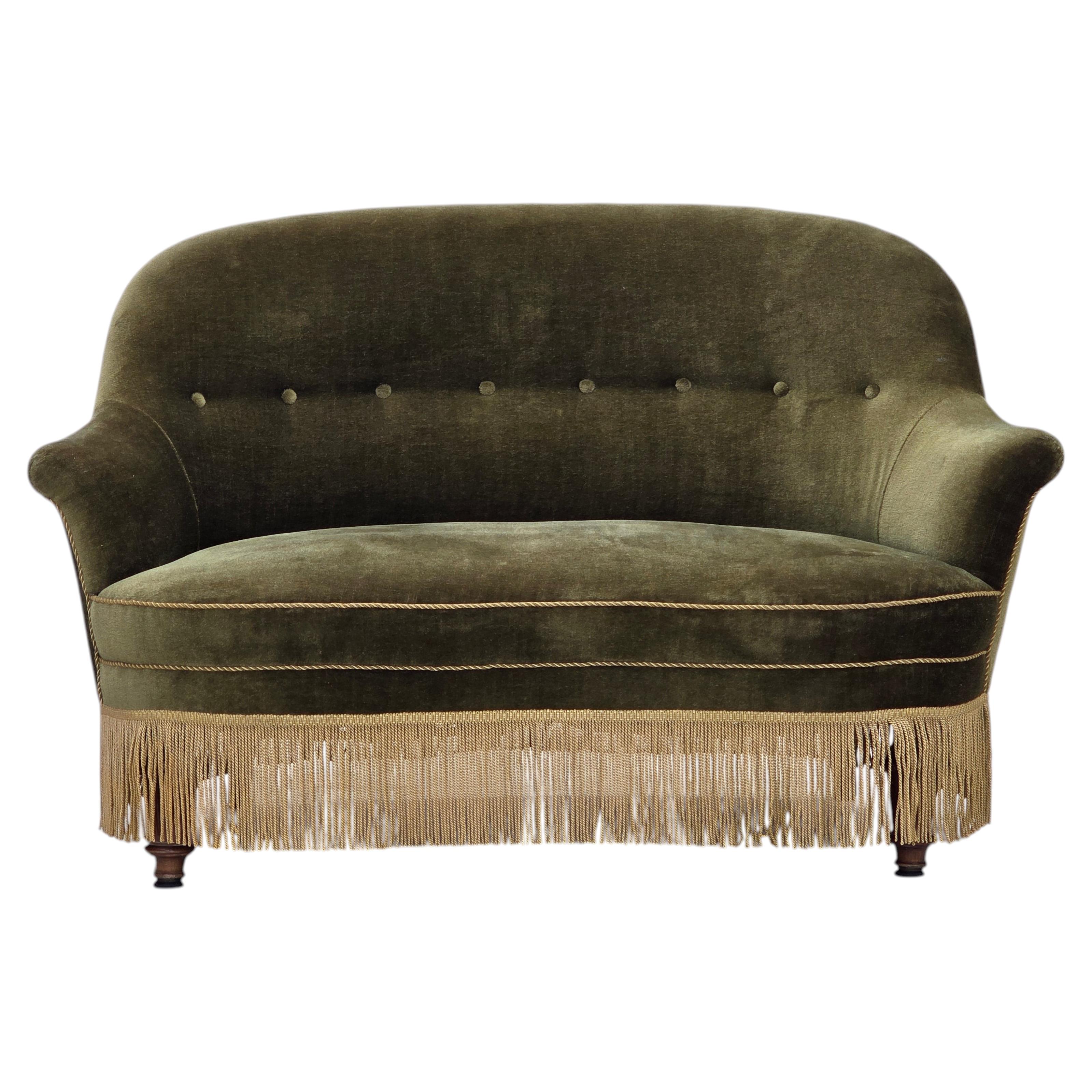 1960s, Danish 2-seater sofa, green furniture velour.