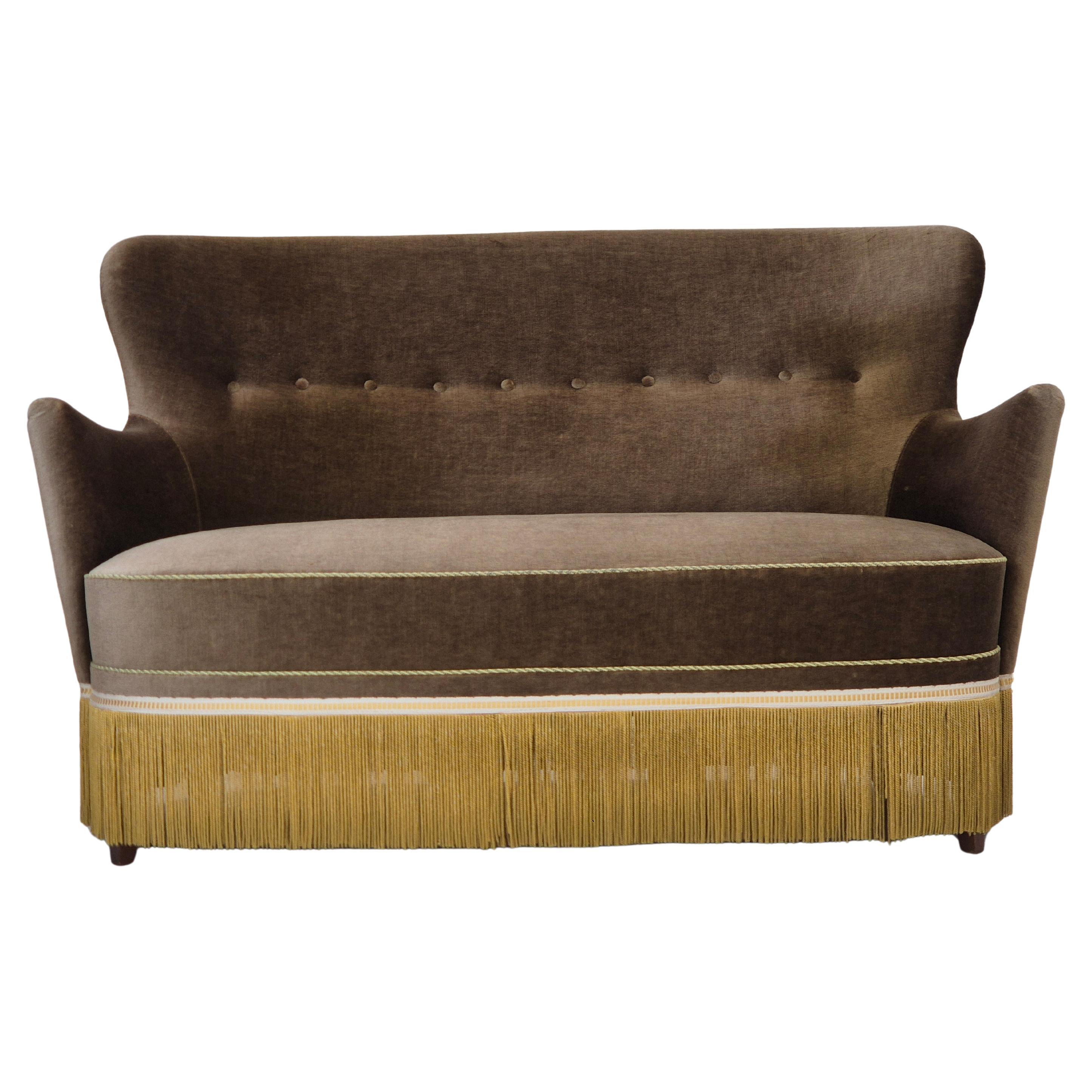 1960s, Danish 2-seater sofa, green furniture velour, original condition.