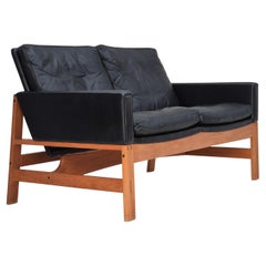 1960s, Danish 2-seater sofa in original condition, furniture leather, oak wood.