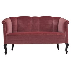 1960s, Danish 2 seater sofa, light pink furniture velour, beech wood.