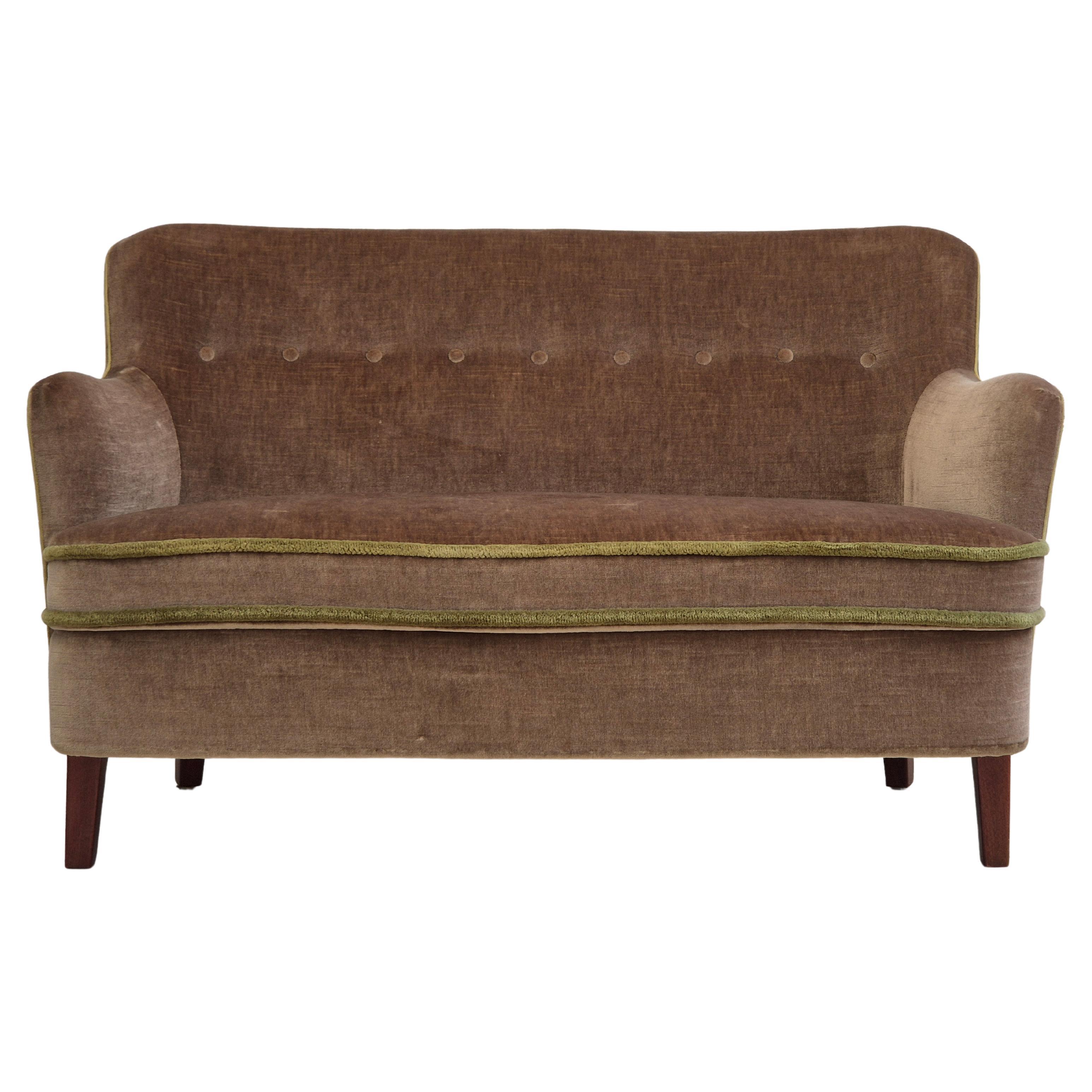 1960s, Danish 2 seater sofa, original condition, furniture velour, beech wood.