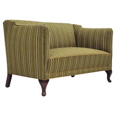 1960s, Danish 2 seater sofa, original condition, furniture wool fabric, ash wood