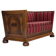 1960s, Danish 2-seater sofa, original condition, furniture wool, oak wood.