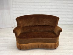 1960s, Danish 2-seater sofa, original green furniture velour.