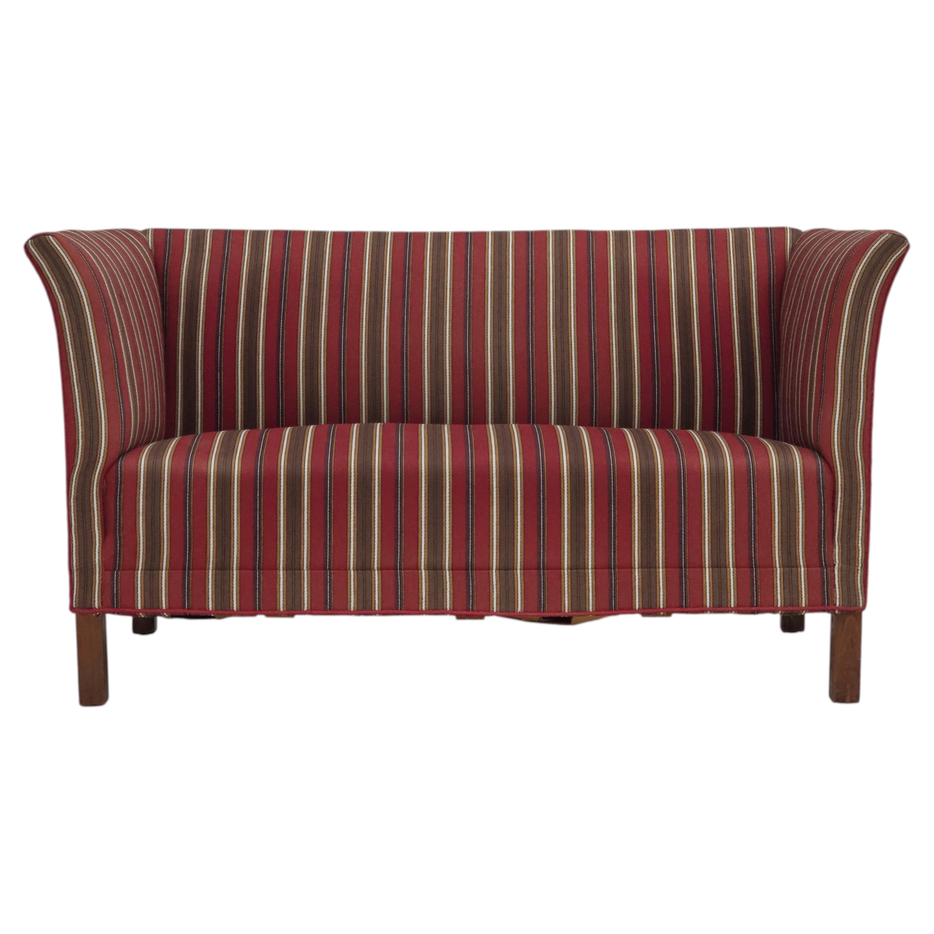 1960s, Danish 2-seater sofa, striped red/multicolor furniture wool.