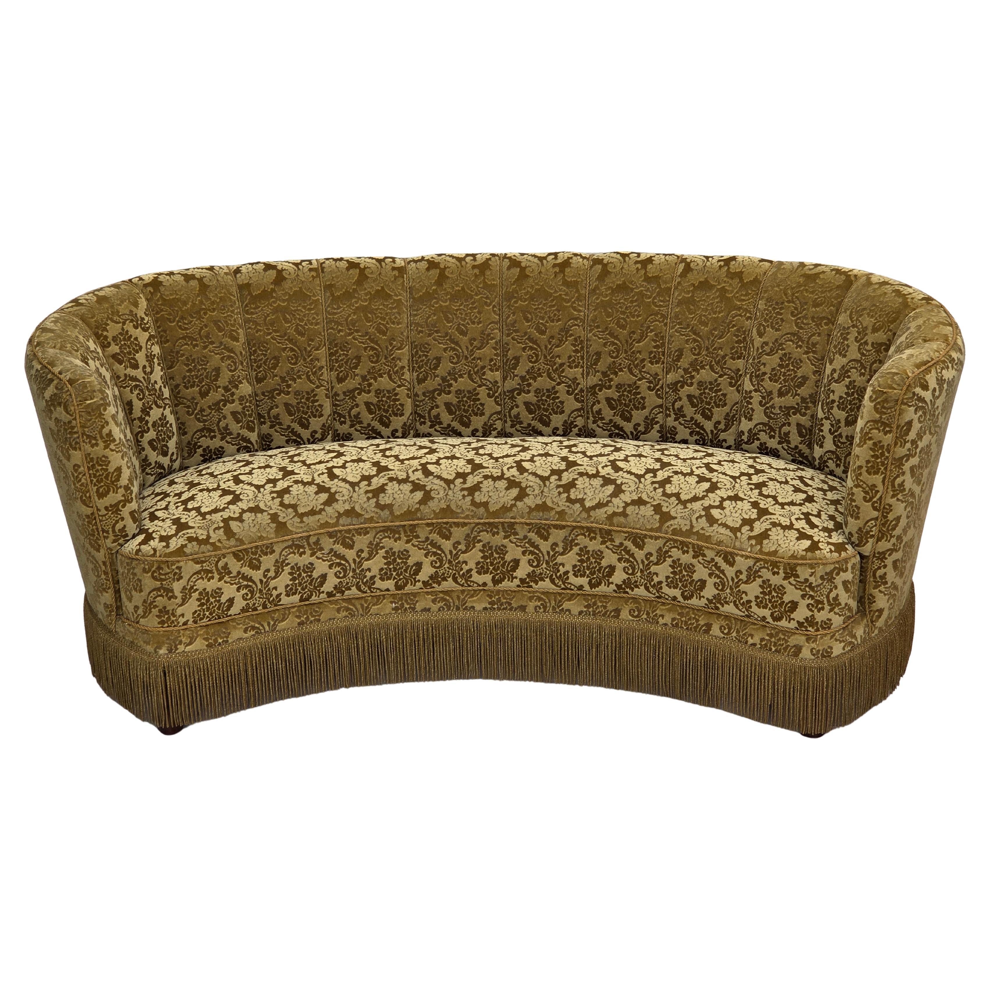 1960s, Danish 3-seater "Banan" sofa, green furniture velour.