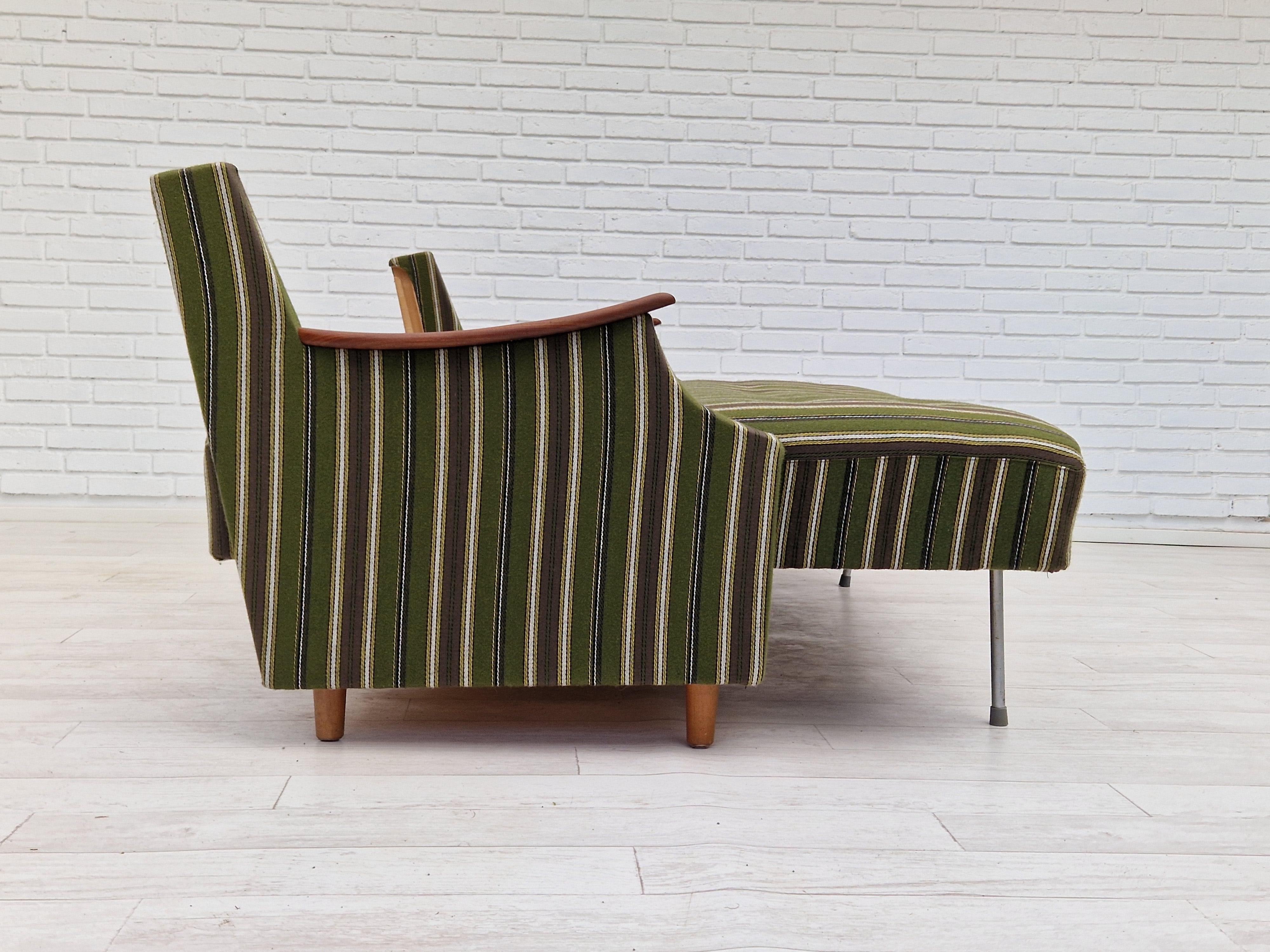 Wool 1960s, Danish 3 Seater Folded Sleeping Sofa, Original Very Good Condition For Sale