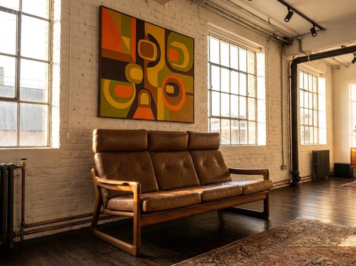 Mid-Century Modern 1960s Danish 3 seater leather sofa by Komfort For Sale