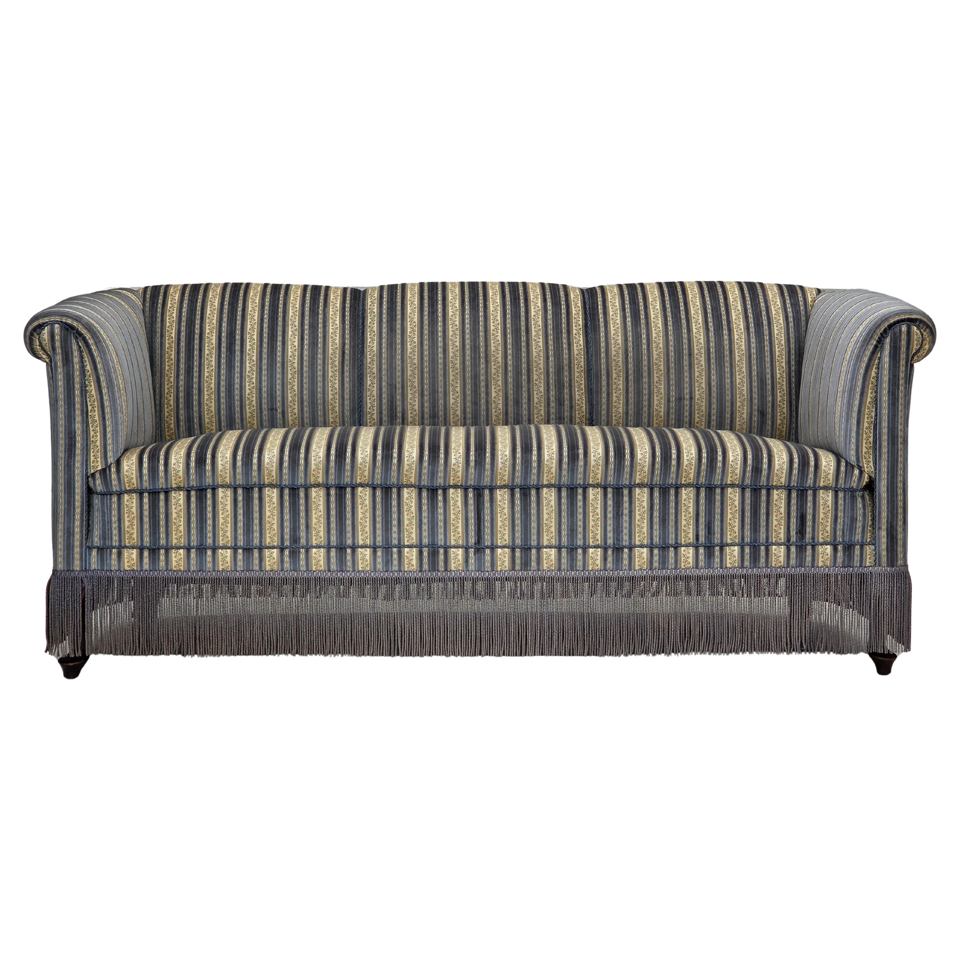 1960s, Danish 3-seater sofa, blue/beige furniture velour, beech wood legs.