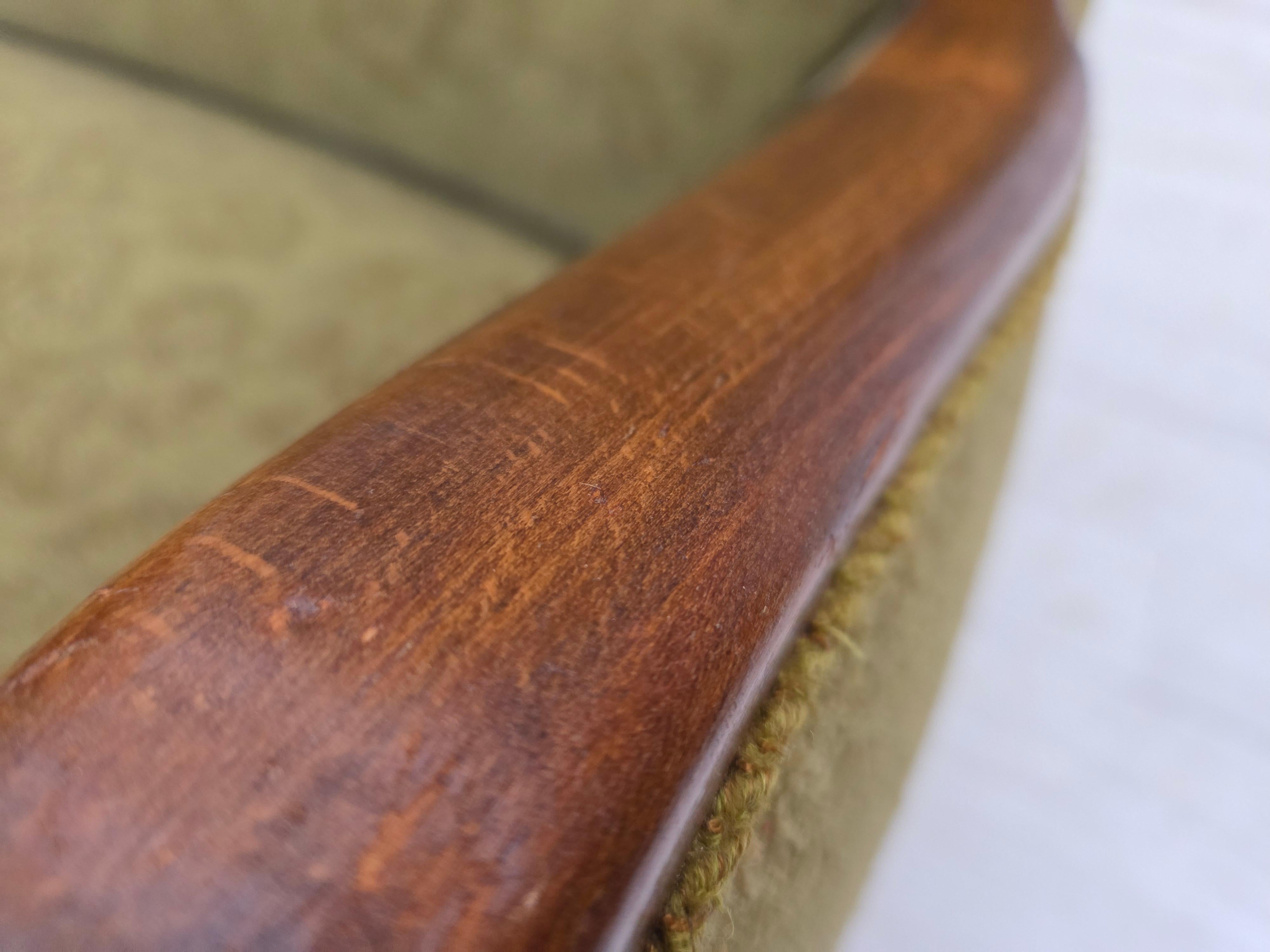 1960s, Danish 3-seater sofa, green furniture velour, ash wood legs. For Sale 7