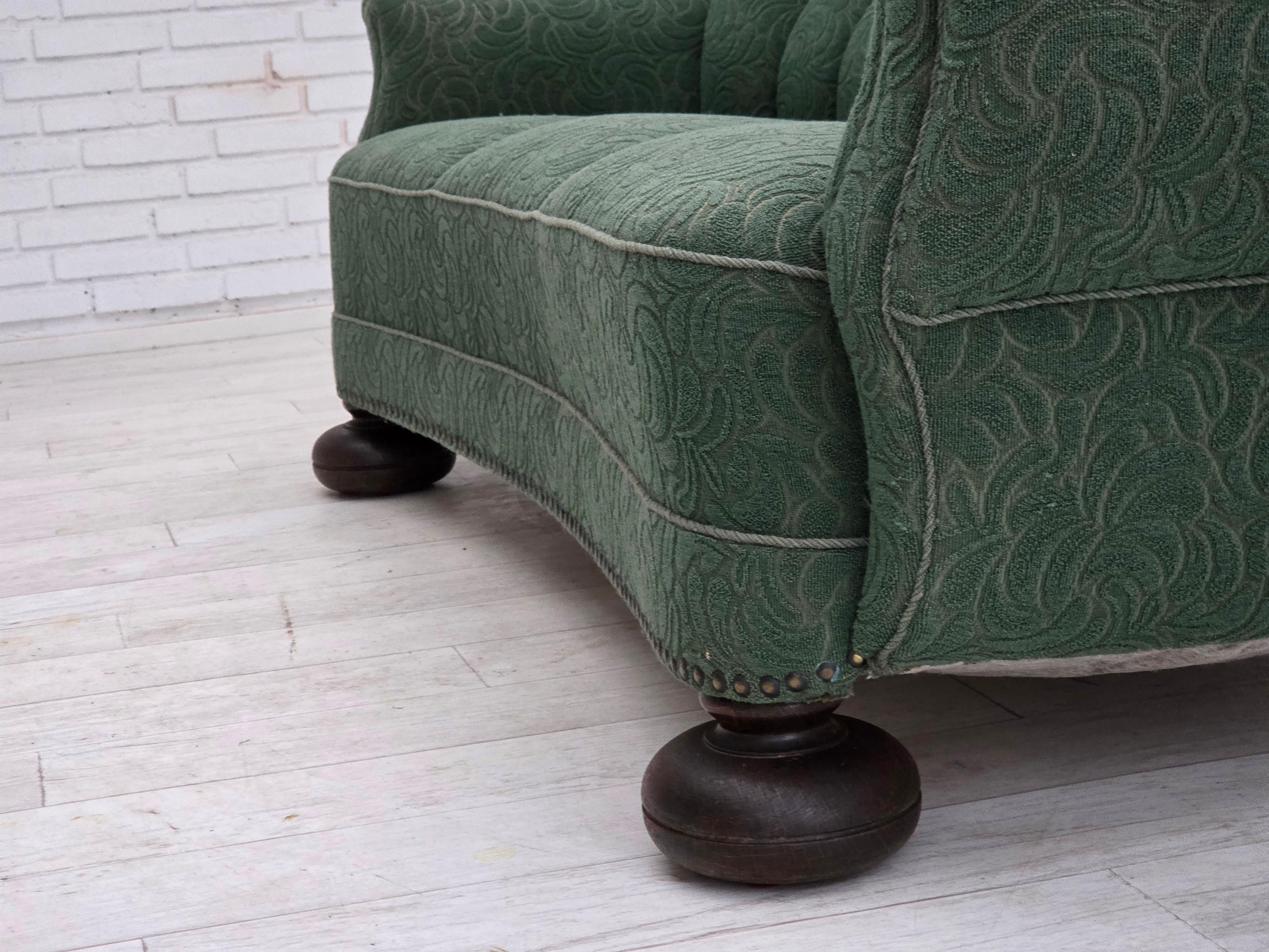 Años 60, sofá danés de 3 plazas, muebles de lana verde, madera de roble. en venta 8