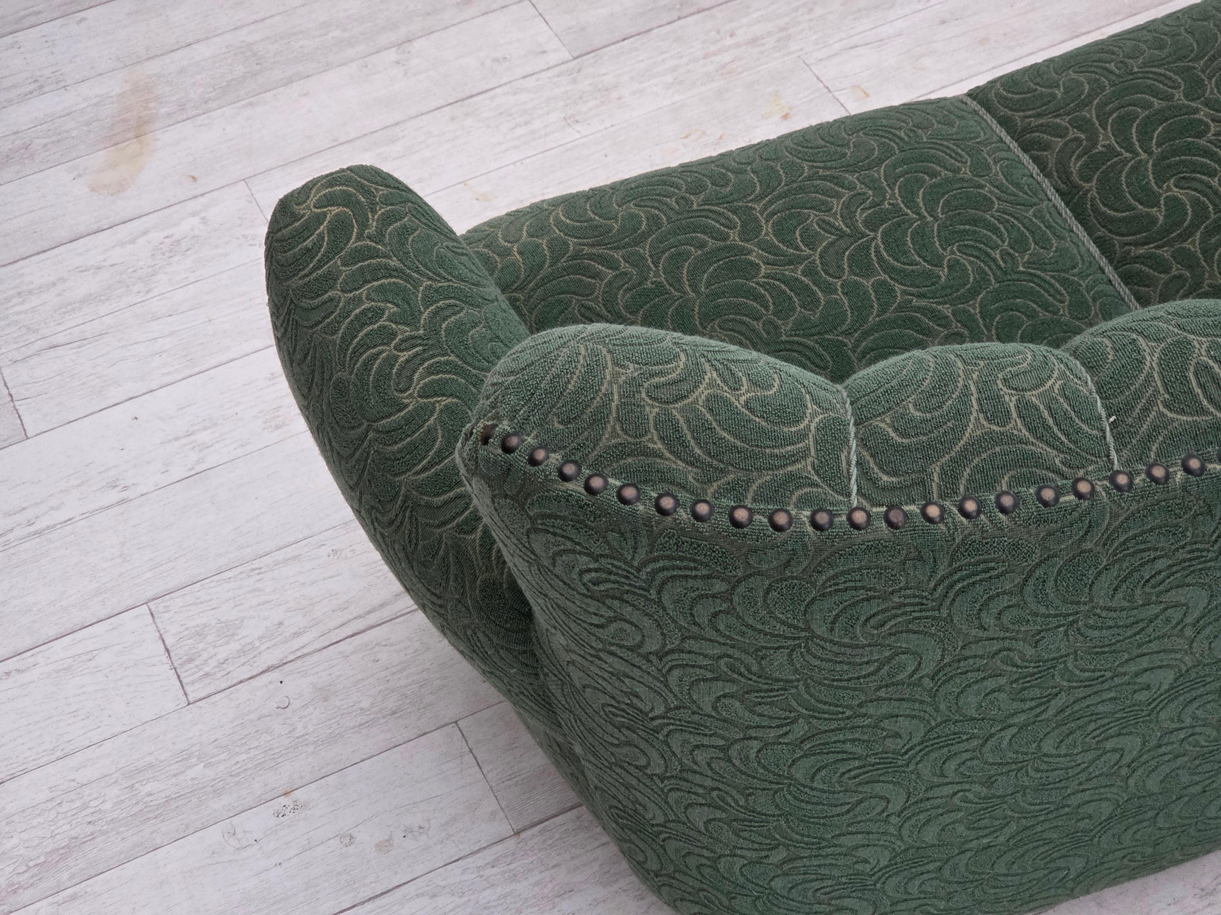 Años 60, sofá danés de 3 plazas, muebles de lana verde, madera de roble. en venta 9