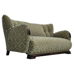 1960s, Danish 3 seater sofa in original very good condition, green velour. 1960s, Danish 3 seater sofa in original very good condition, green velour.