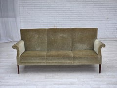 1960s, Danish 3-seater sofa, light green furniture velour.