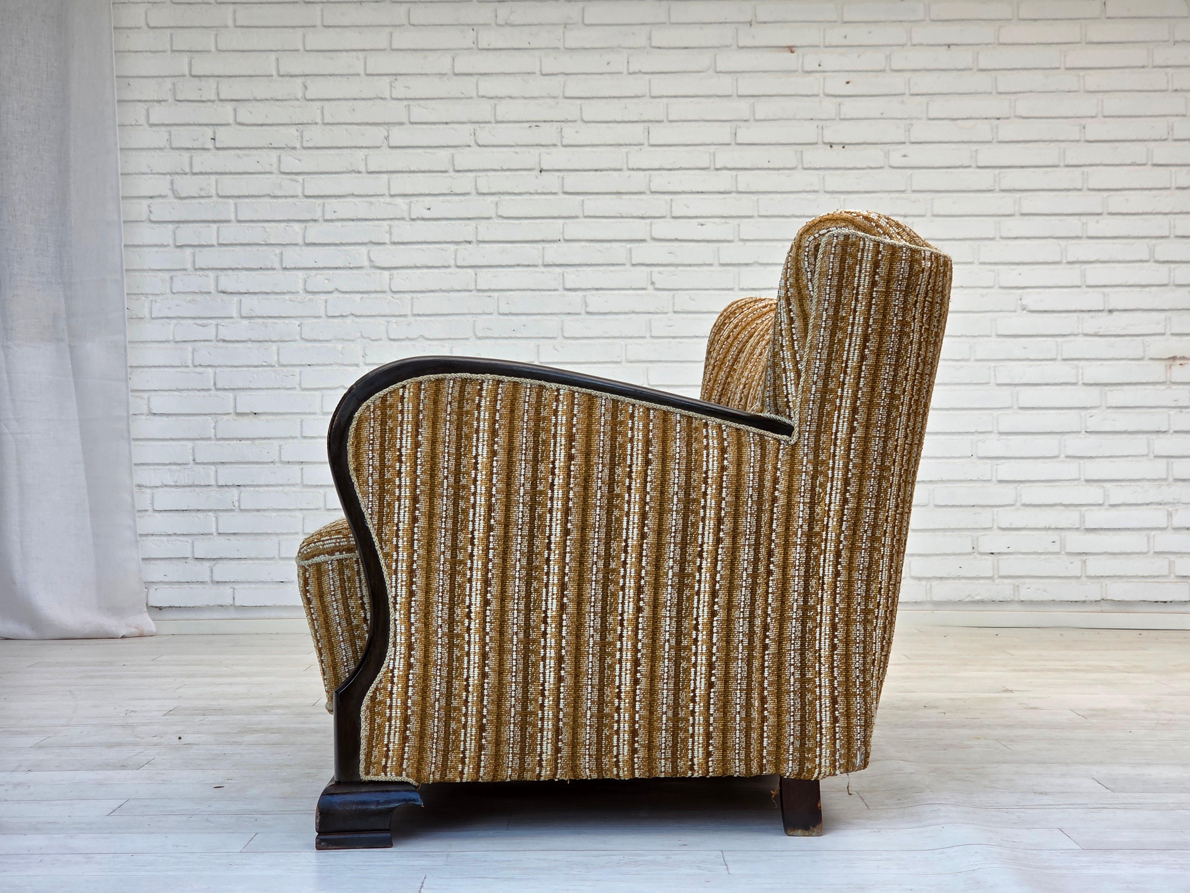 1960, Woodeche, canapé 3 places, original, laine d'ameublement marron, bois de hêtre. en vente 7
