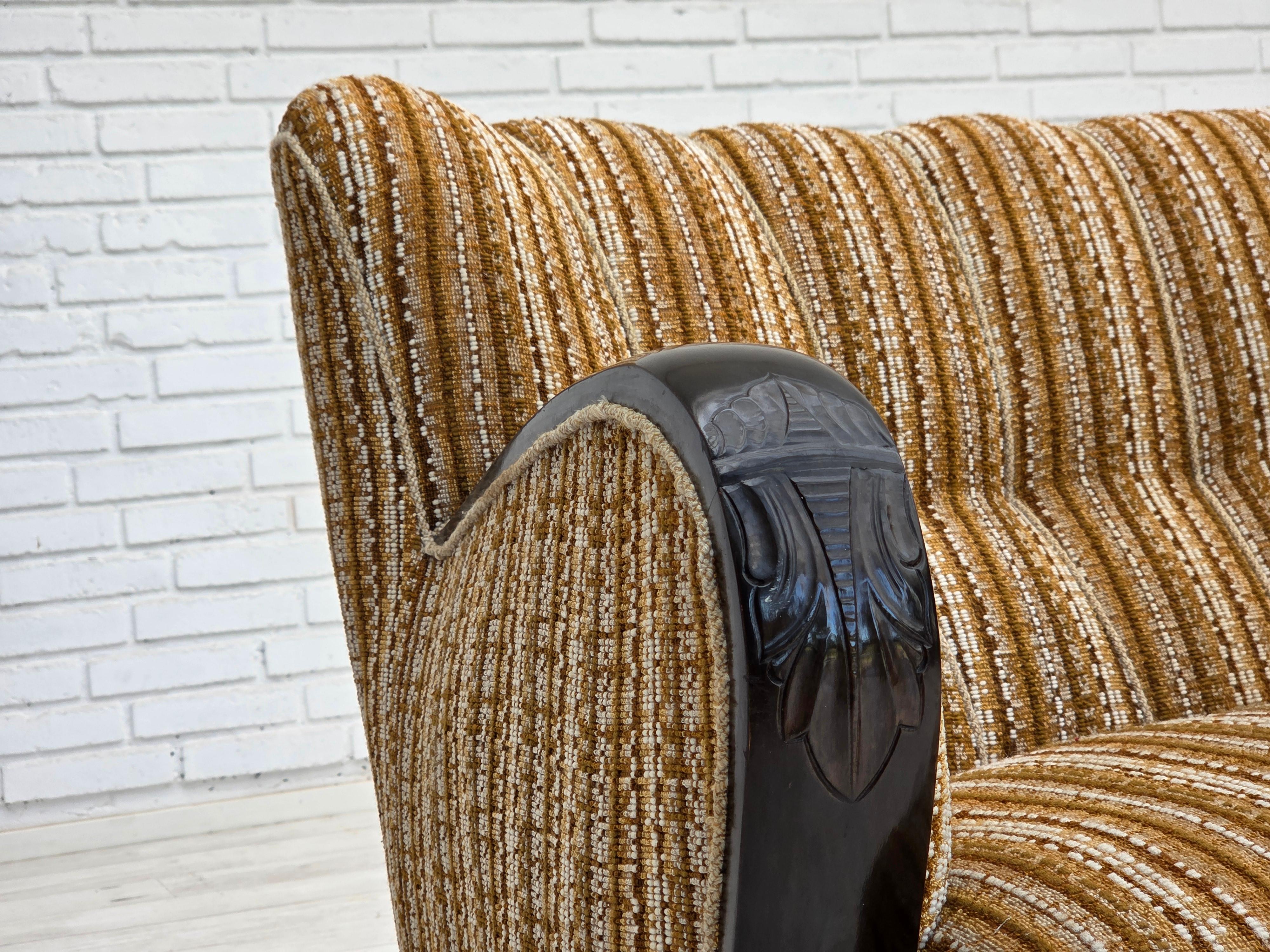 Scandinave moderne 1960, Woodeche, canapé 3 places, original, laine d'ameublement marron, bois de hêtre. en vente
